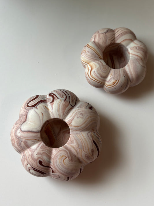Brown Marbled Pumpkin Candle Holder - Set of 2