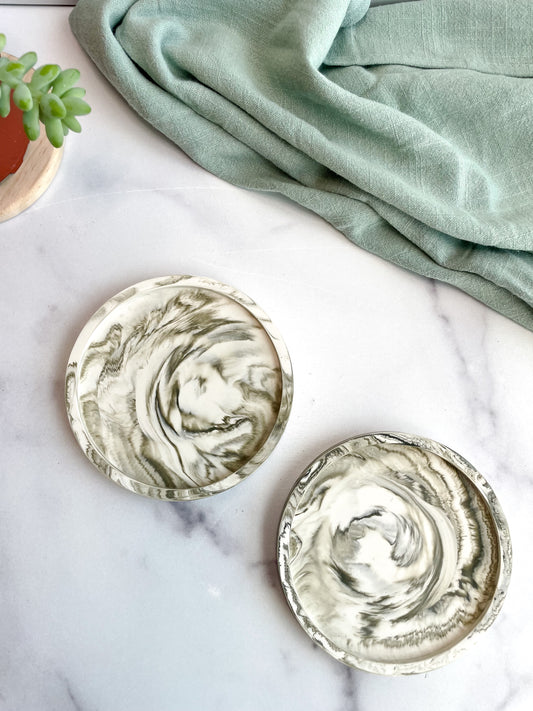 Moss Green Marbled Coasters – Set of 2