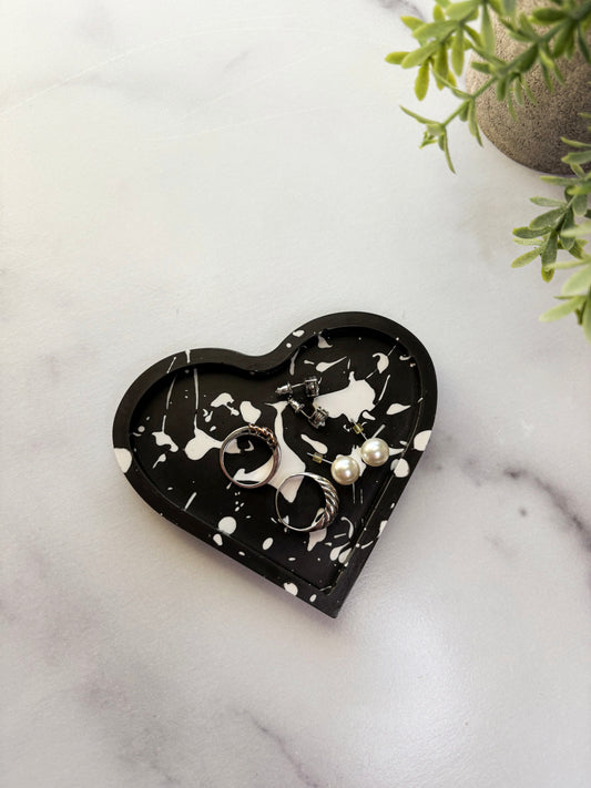 Black & White Splatter Heart Ring Dish