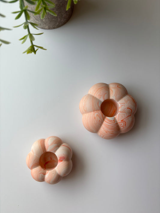 Orange Marbled Pumpkin Candle Holder - Set of 2
