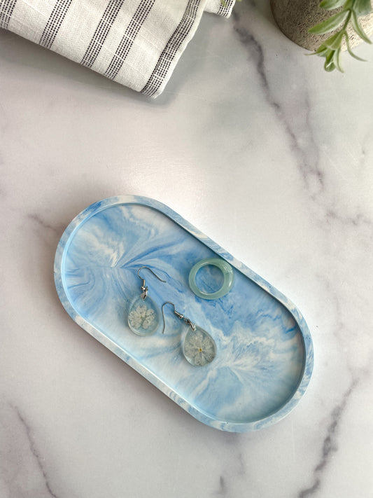 Blue Marbled Oval Trinket Tray – Catchall Dish