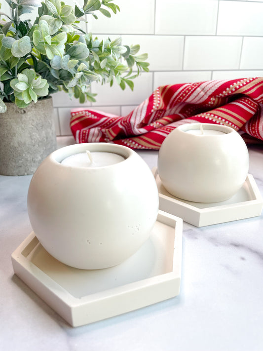 Natural White Stone Tealight Holders – Set of 2