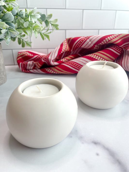 Natural White Stone Tealight Holders – Set of 2