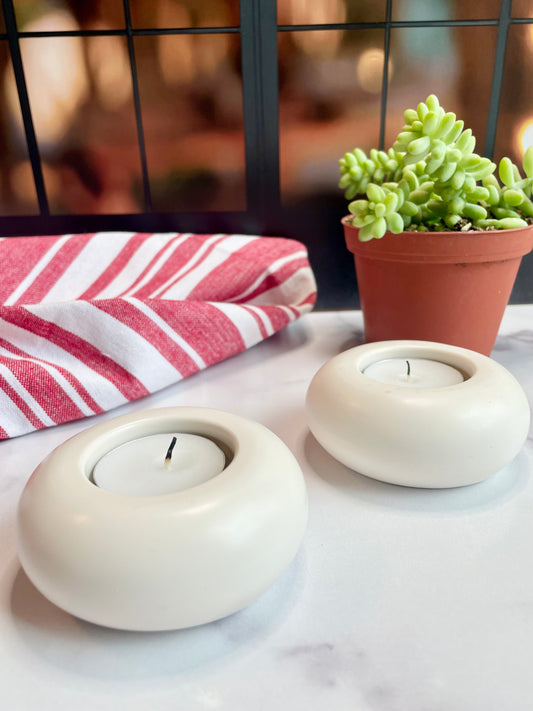 Natural White Stone Tealight Holders (Set of 2)