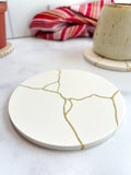 White & Gold Kintsugi-Inspired Coasters-Set of 2