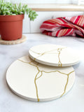 White & Gold Kintsugi-Inspired Coasters-Set of 2