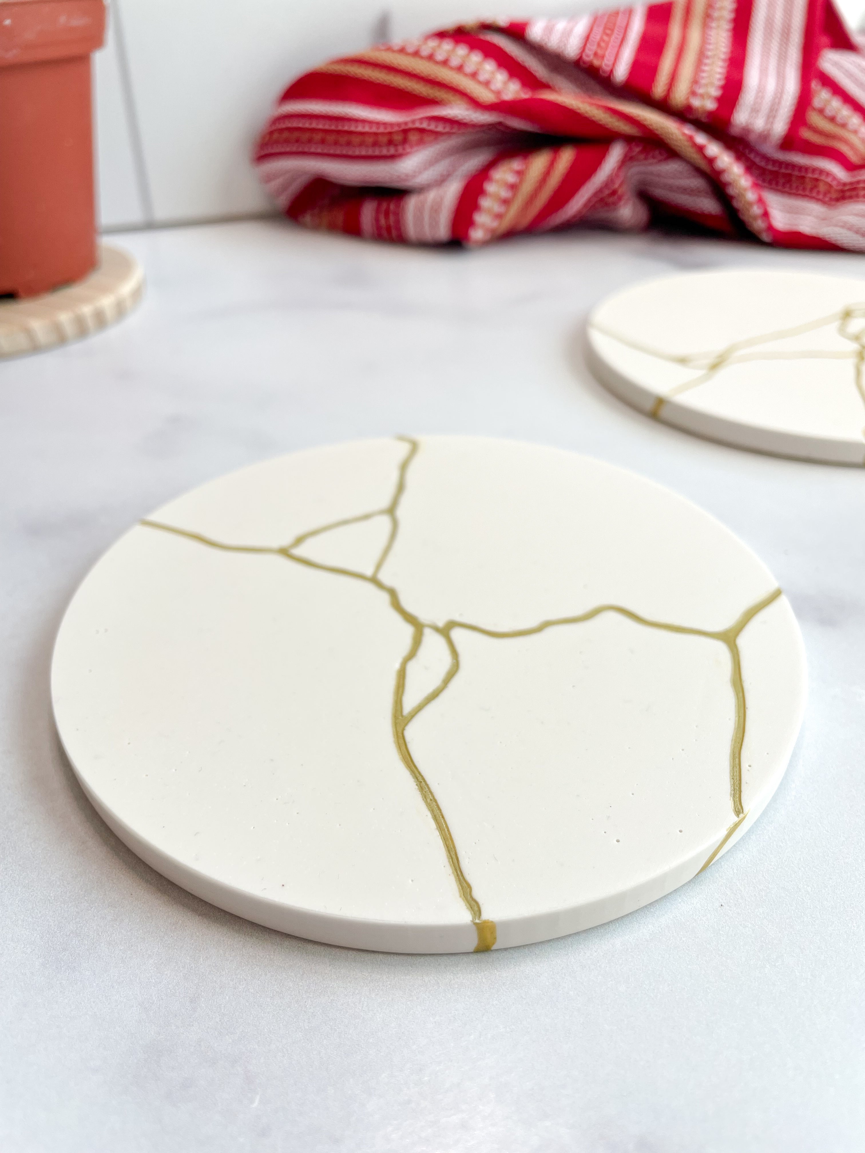 White & Gold Kintsugi-Inspired Coasters-Set of 2