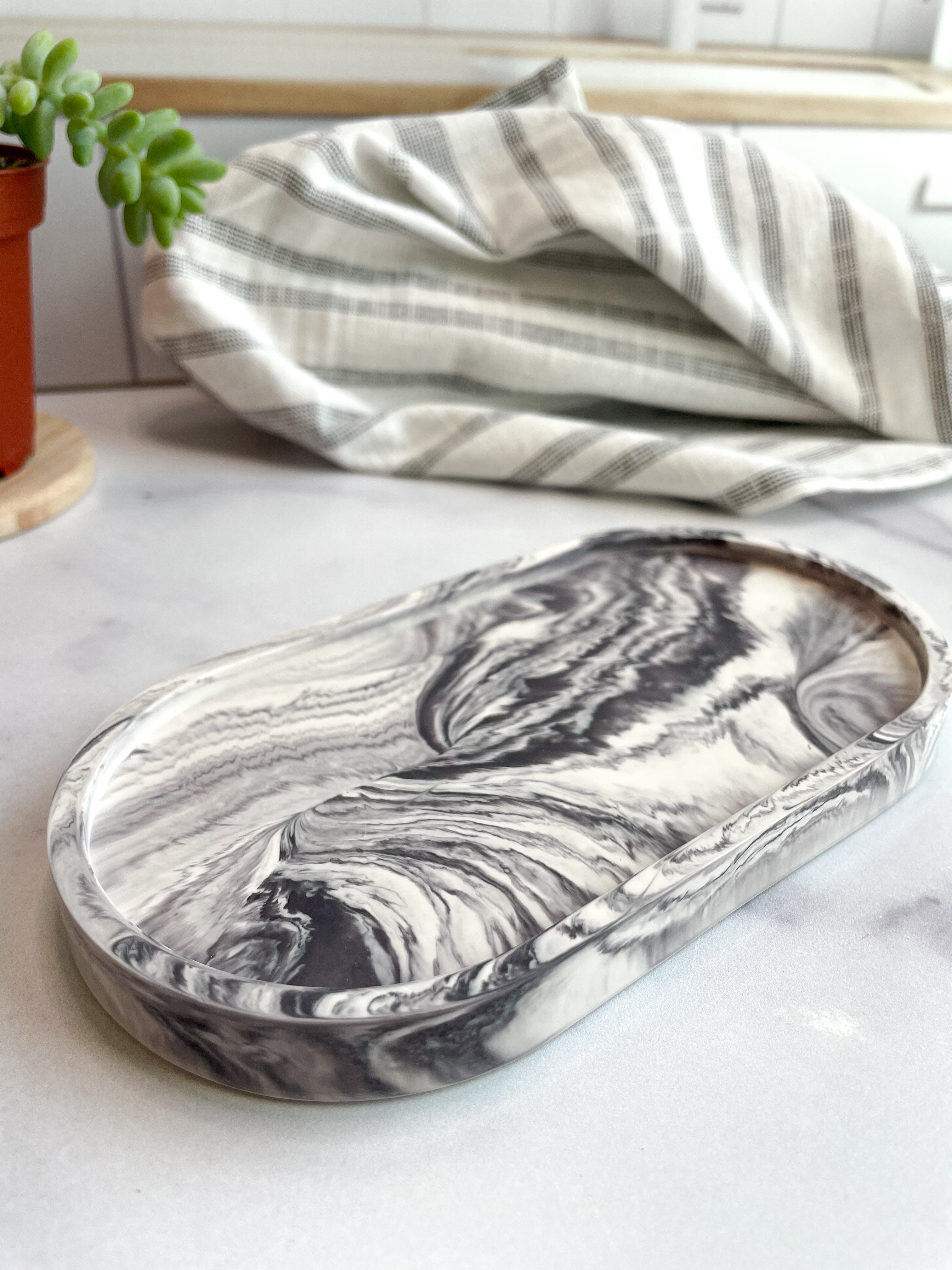 Gray Marble Oval Trinket Tray – Catchall Dish