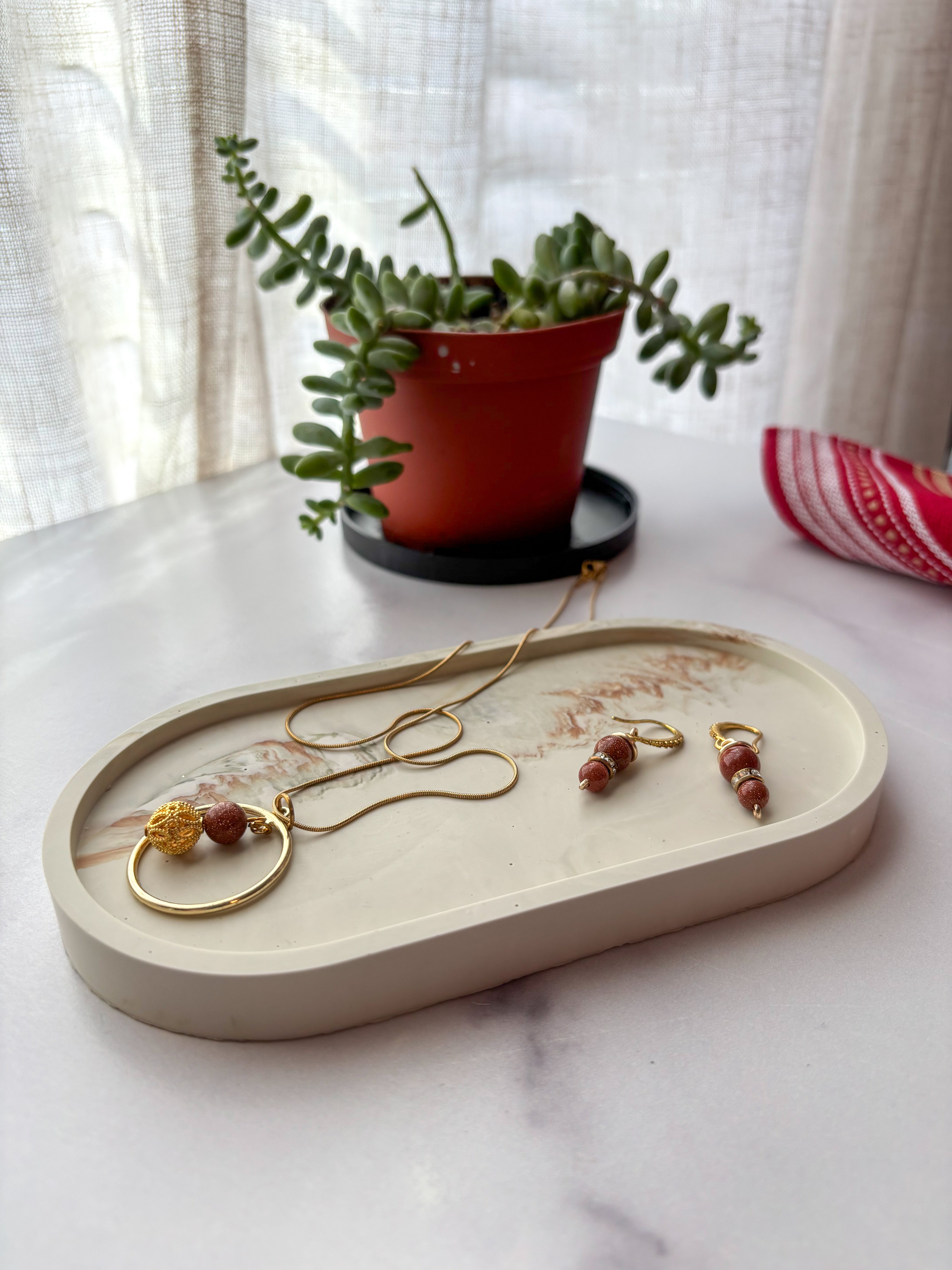 Sage Green Marbled Oval Trinket Tray – Catchall Dish