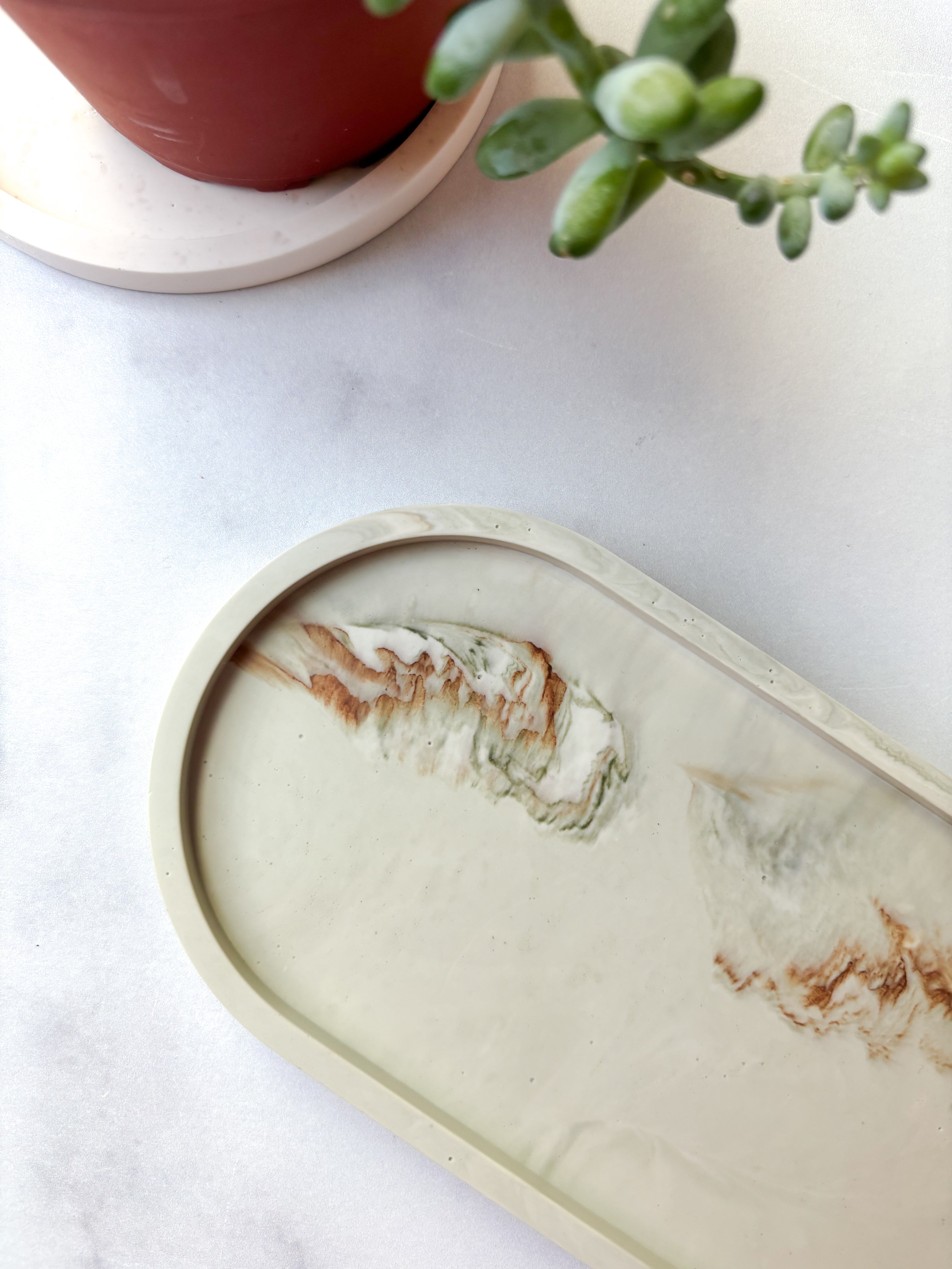 Sage Green Marbled Oval Trinket Tray – Catchall Dish