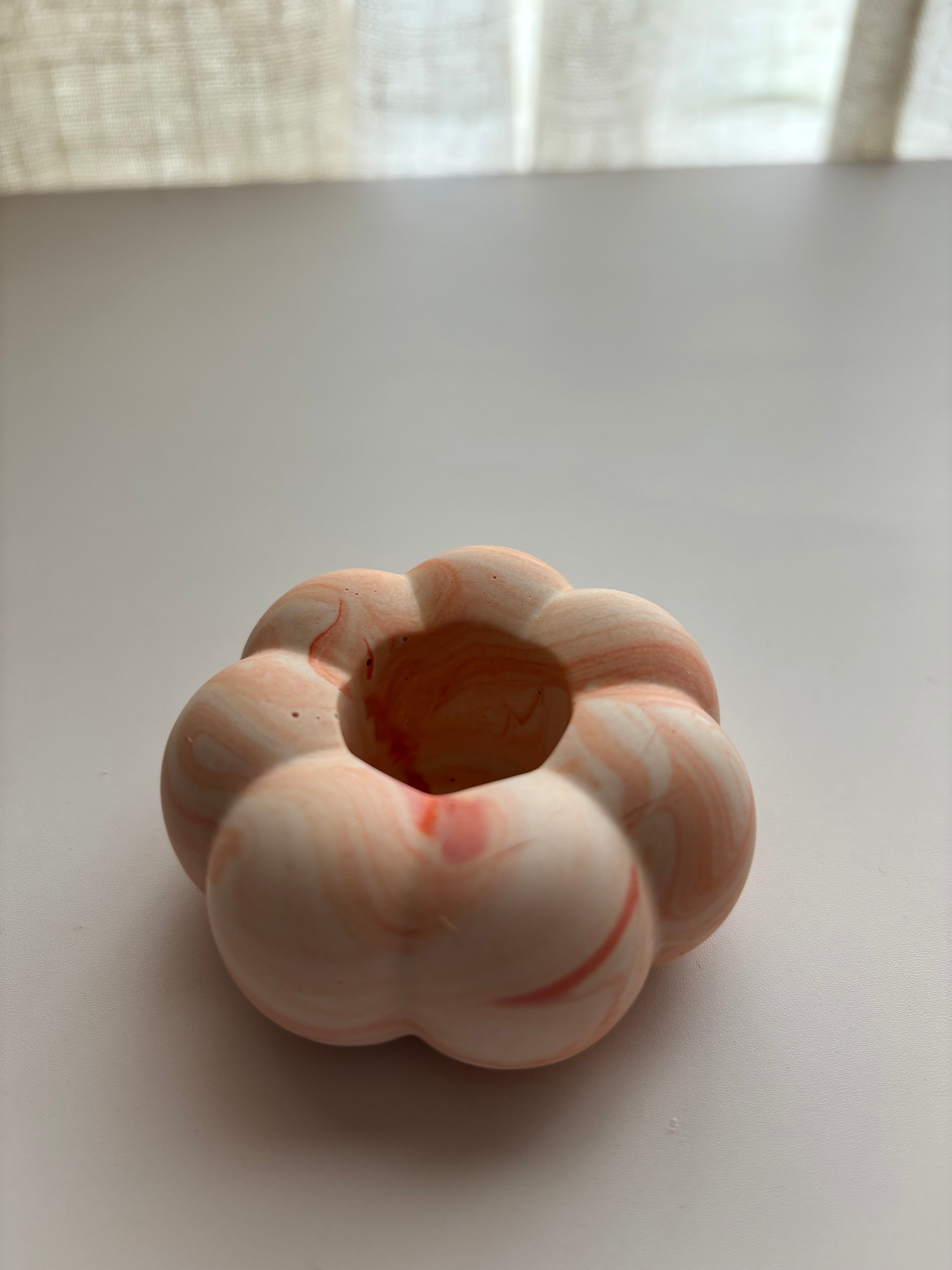 Orange Marbled Pumpkin Candle Holder - Set of 2