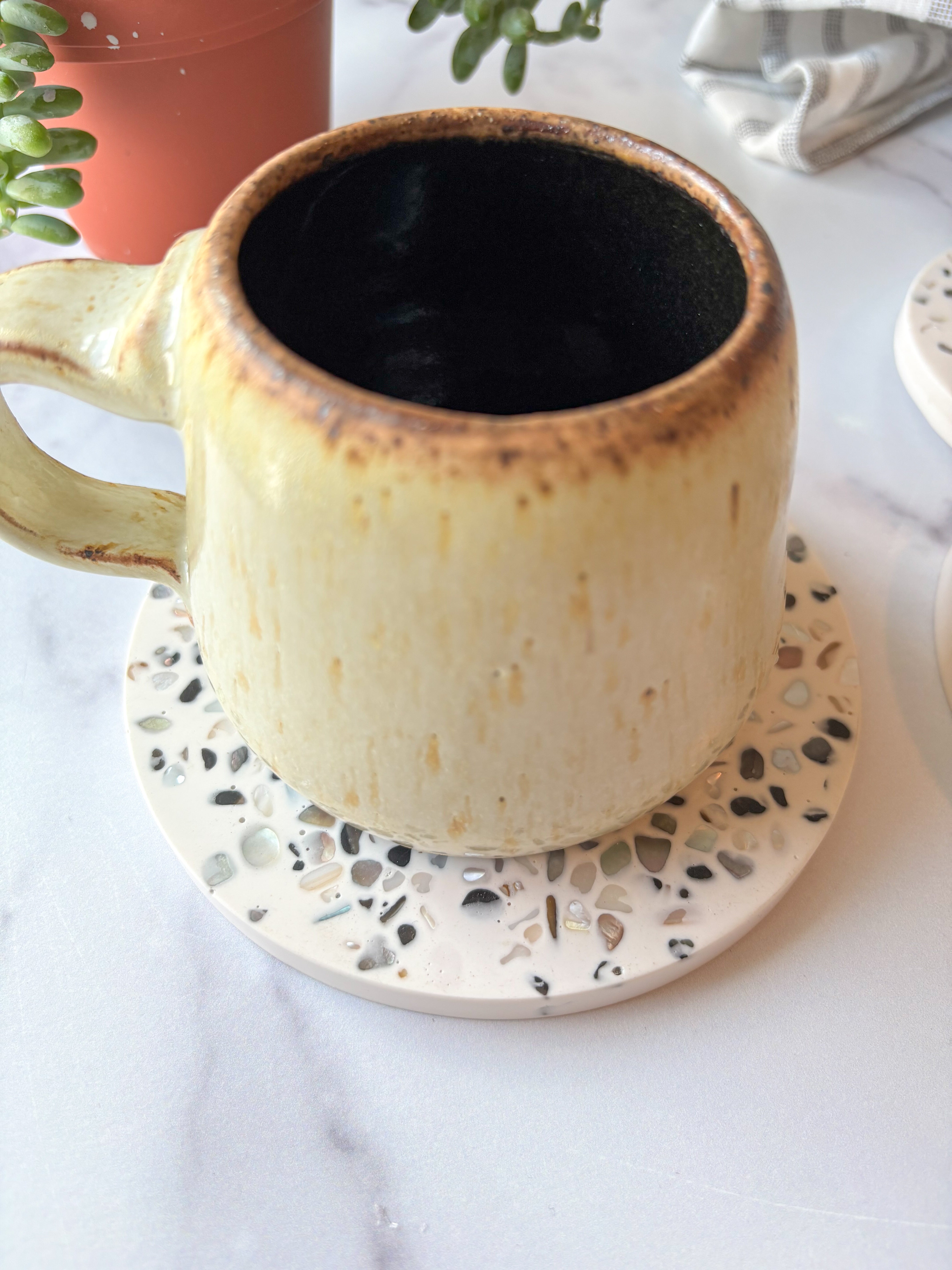 White Large Abalone Terrazzo Coasters – Set of 3