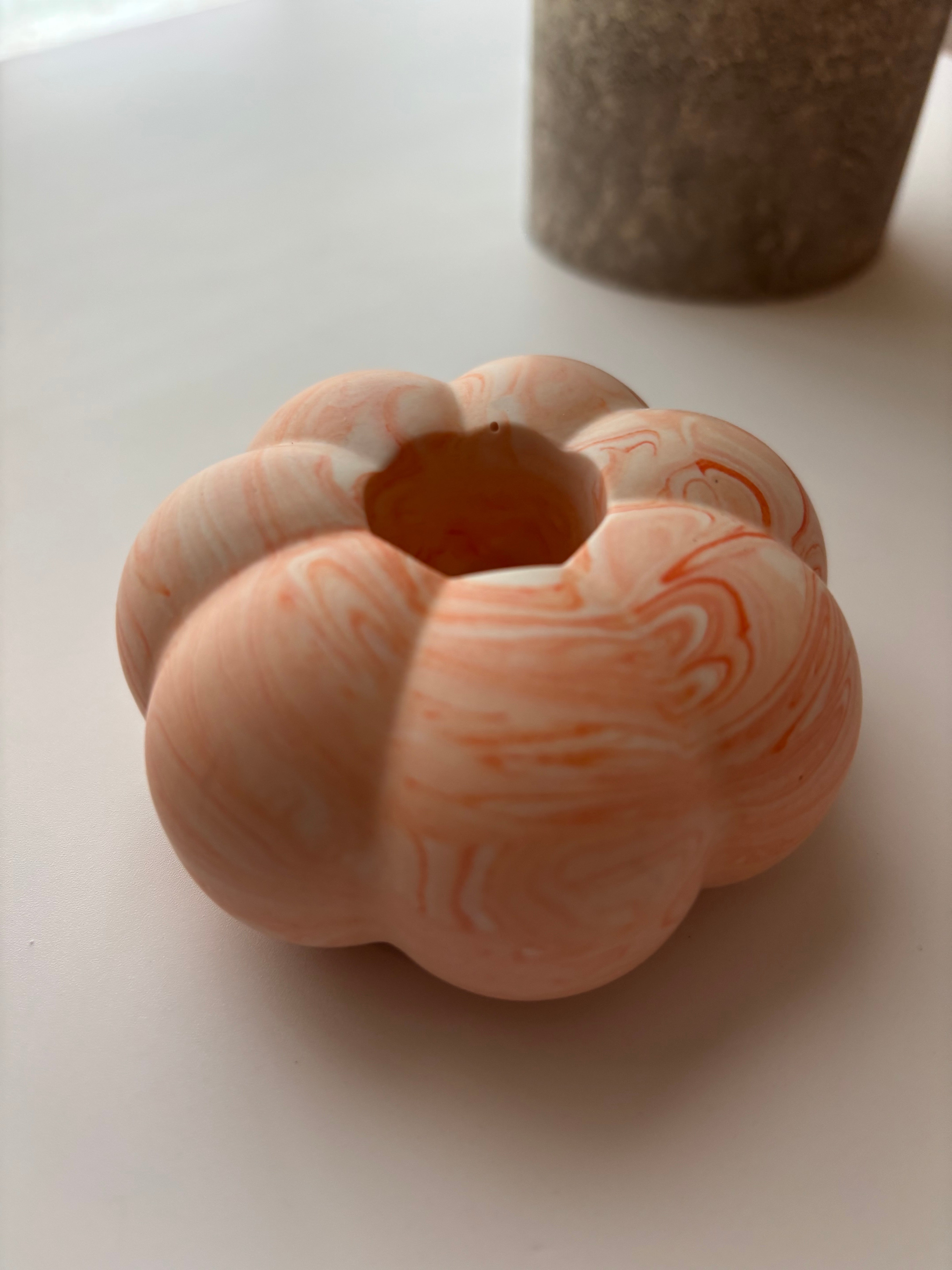 Orange Marbled Pumpkin Candle Holder - Set of 2