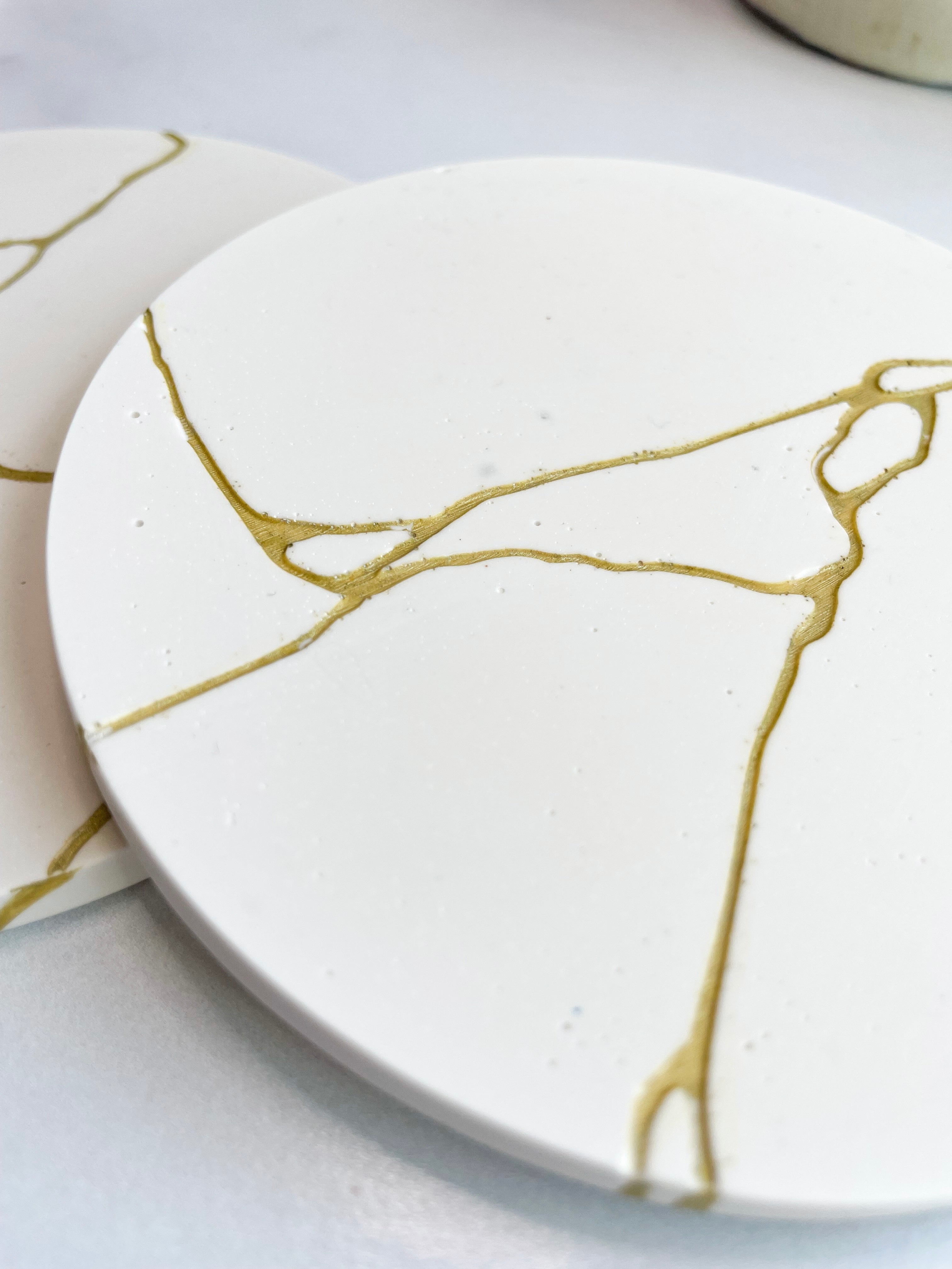 White & Gold Kintsugi-Inspired Coasters-Set of 2