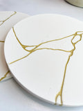 White & Gold Kintsugi-Inspired Coasters-Set of 2