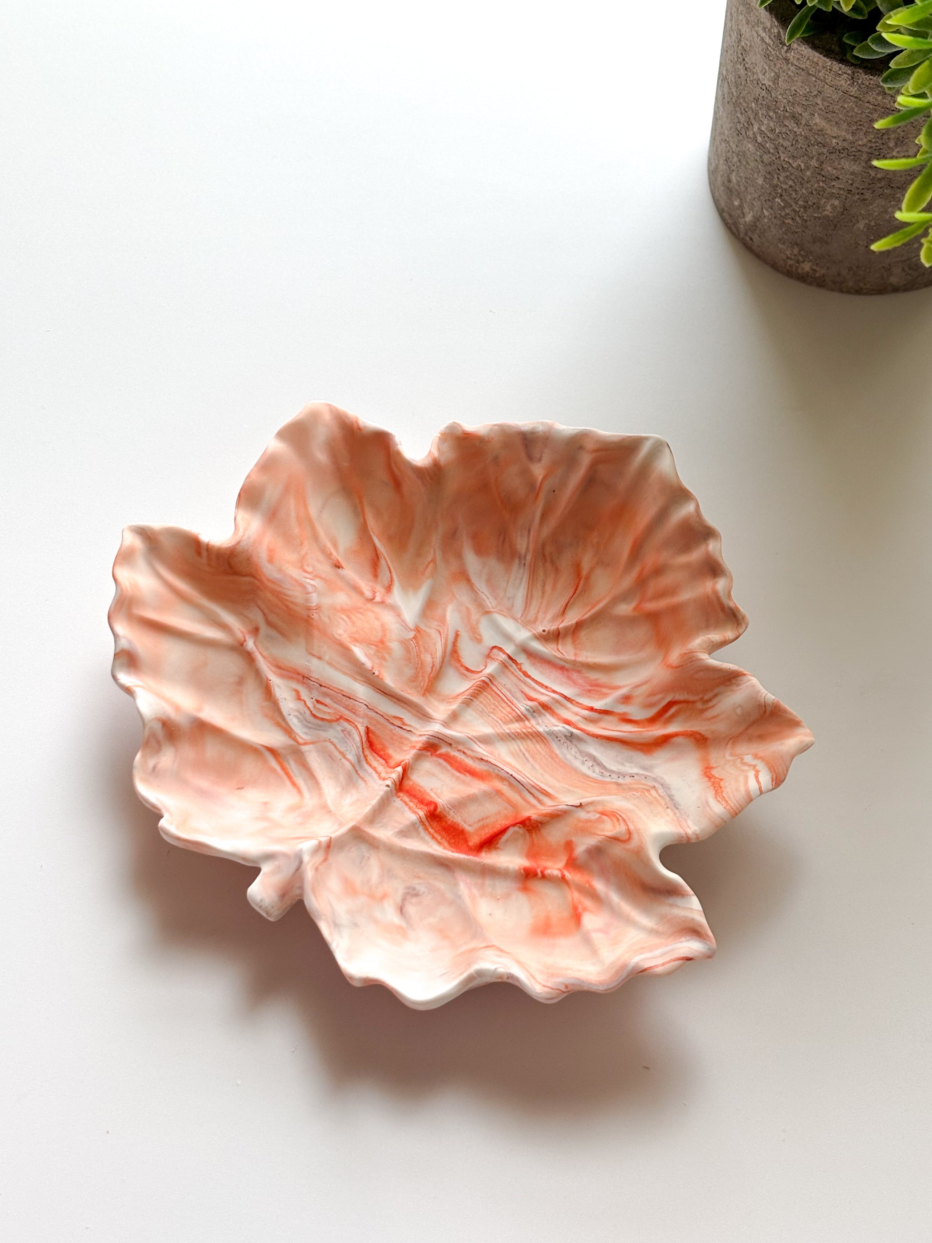 Orange Marbled Leaf Ring Dish