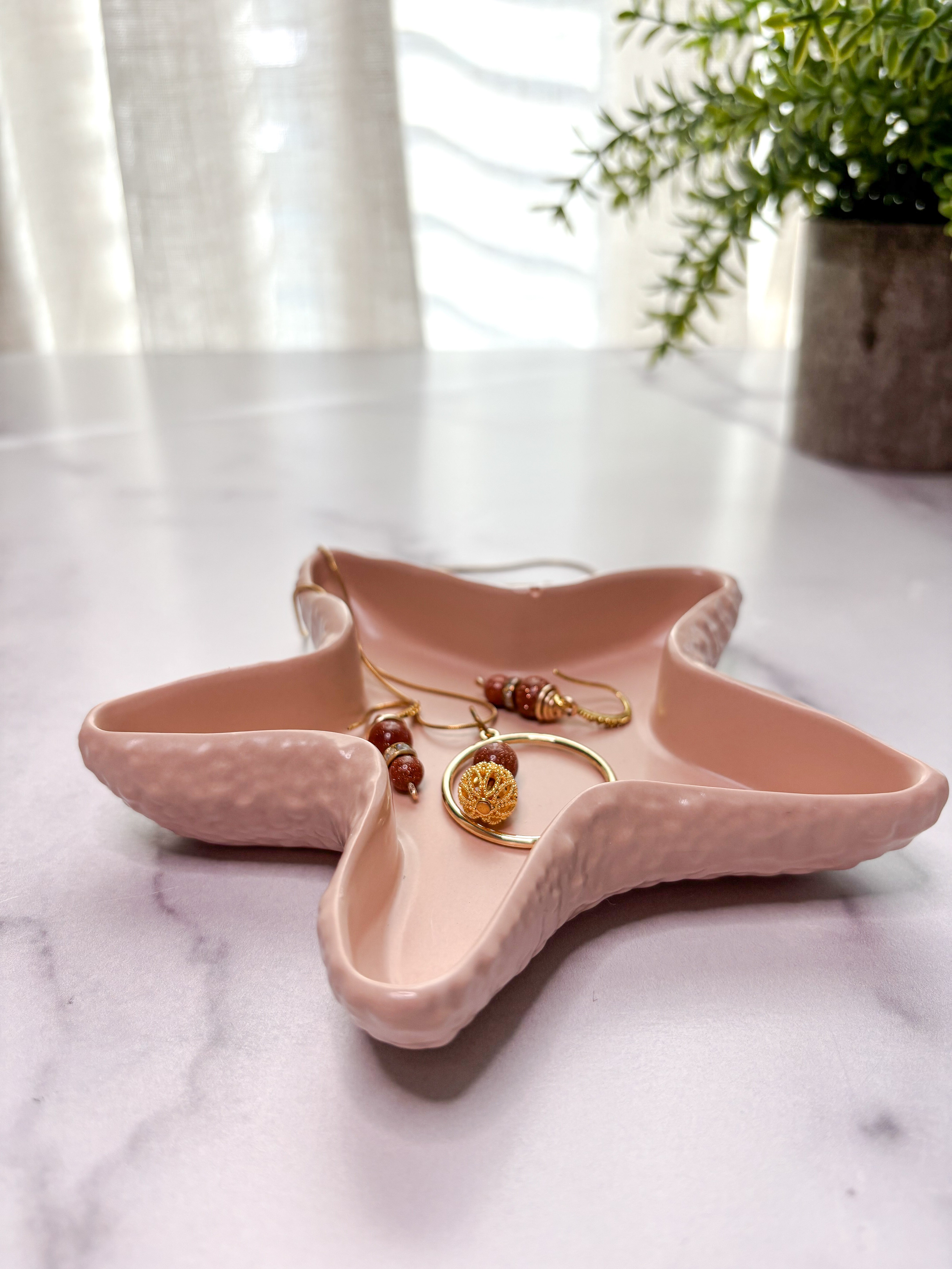 Coastal Blush Peach Starfish Ring Dish