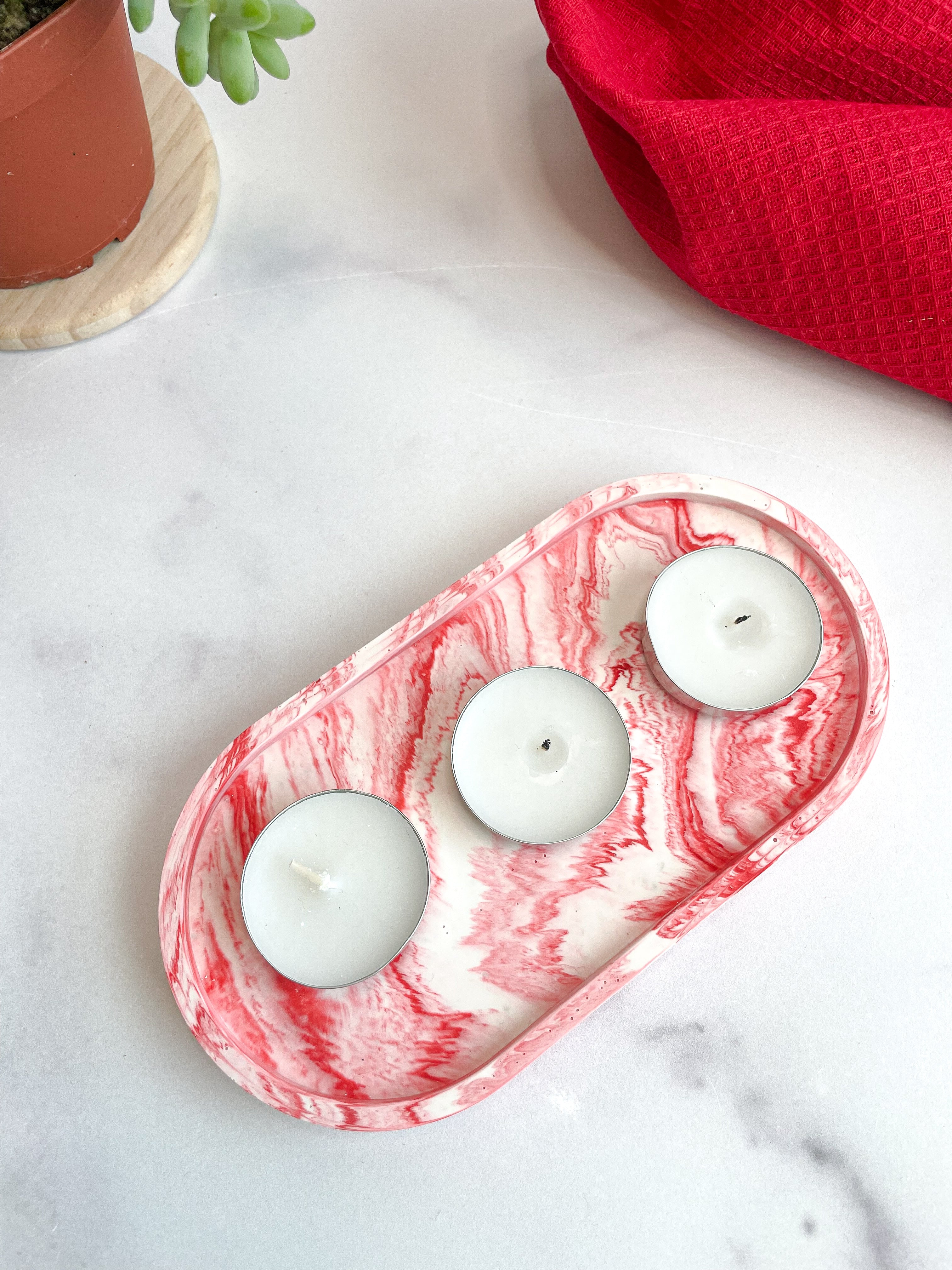 Red Marble Oval Trinket Tray – Catchall Dish