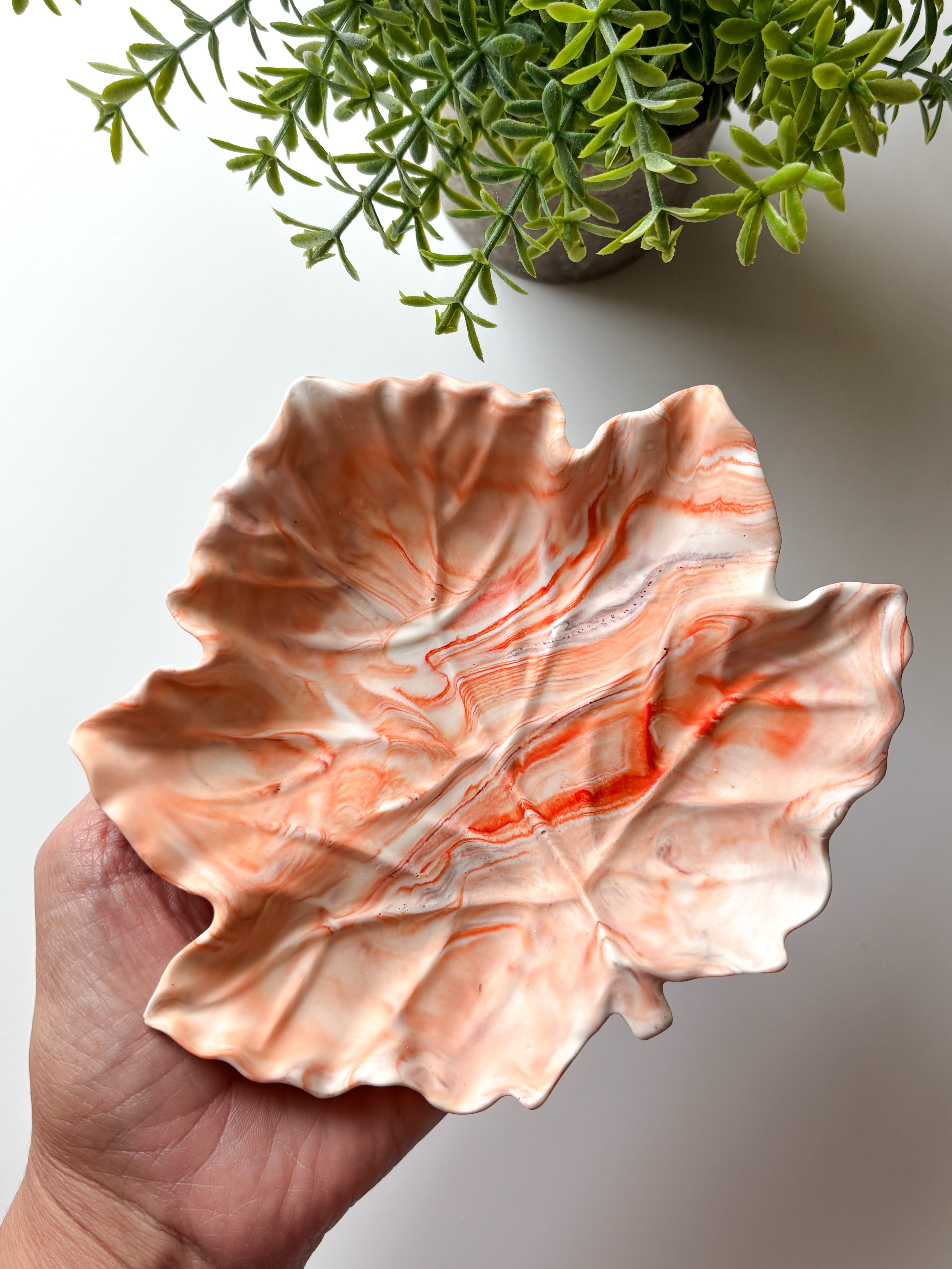 Orange Marbled Leaf Ring Dish