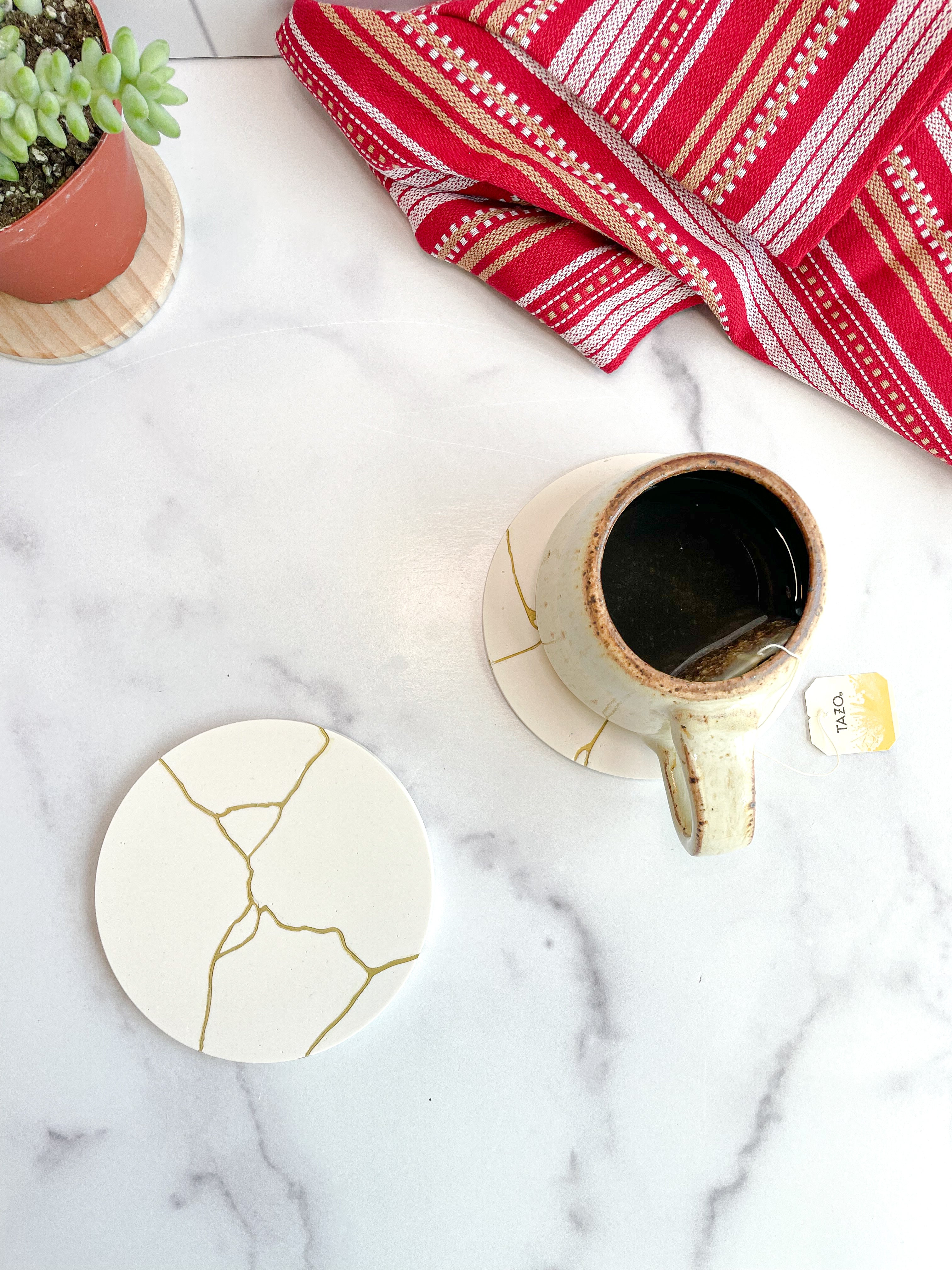 White & Gold Kintsugi-Inspired Coasters-Set of 2