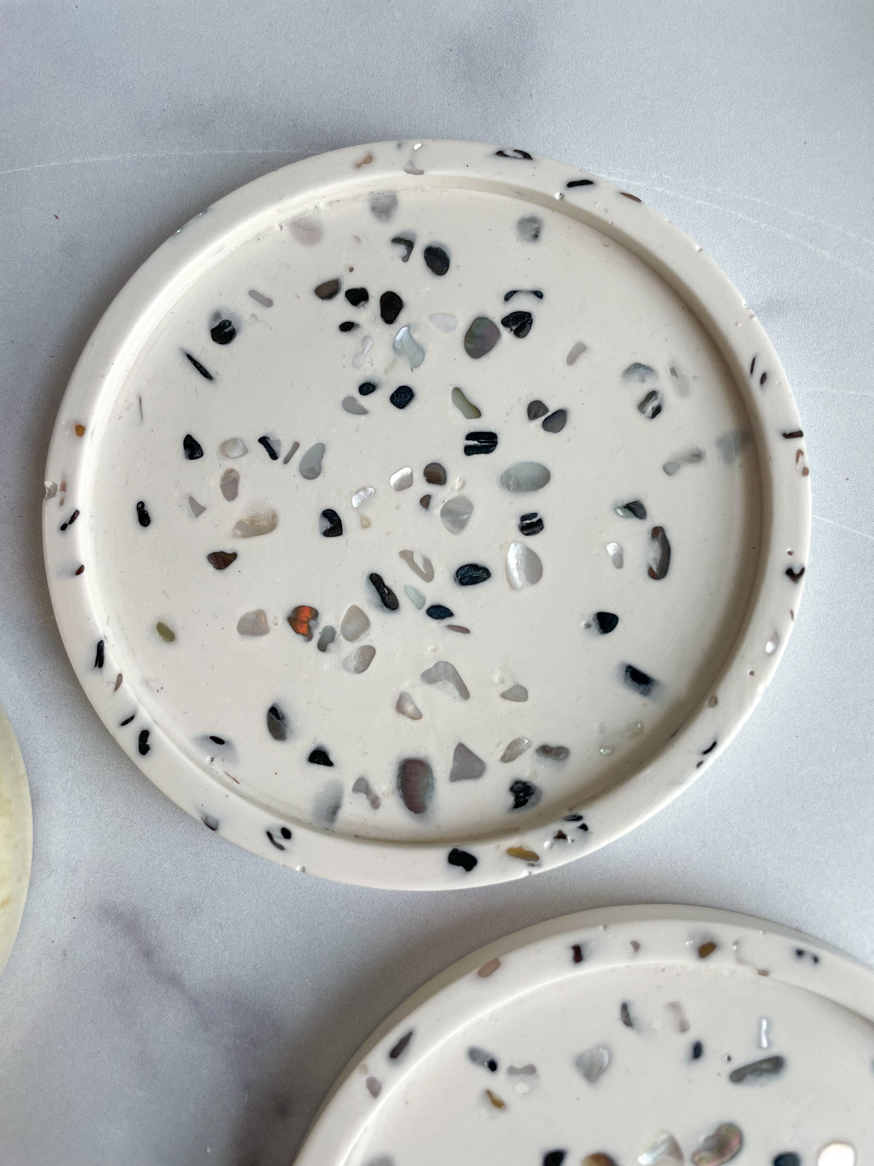 White Abalone Terrazzo Coasters – Set of 2