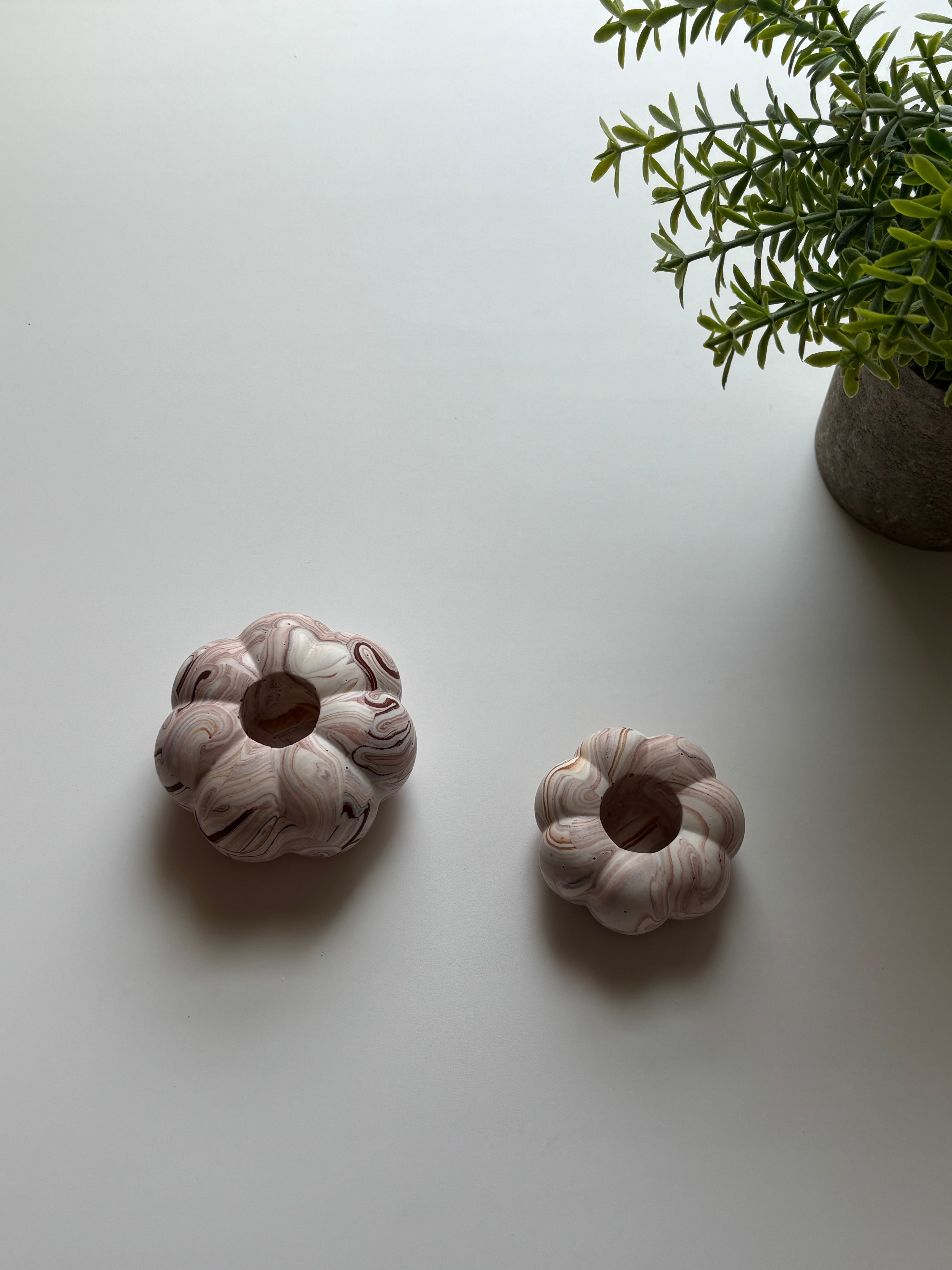Brown Marbled Pumpkin Candle Holder - Set of 2