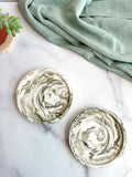 Moss Green Marbled Coasters – Set of 2