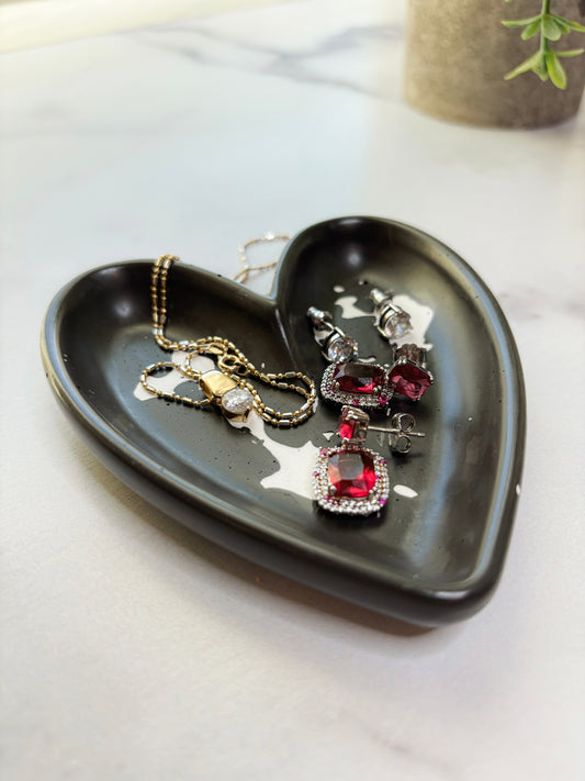 Black & White Splatter Heart Ring Dish