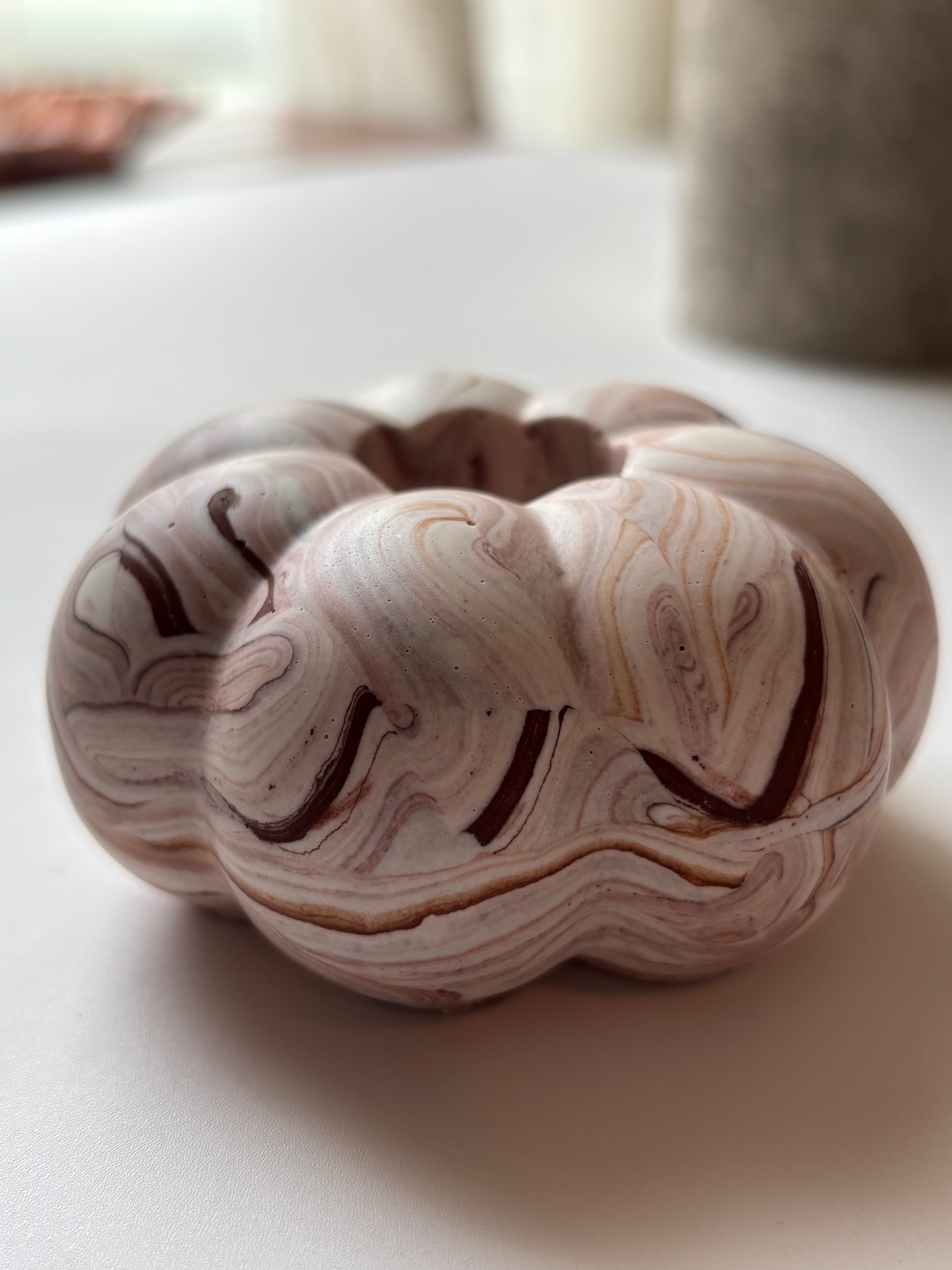 Brown Marbled Pumpkin Candle Holder - Set of 2