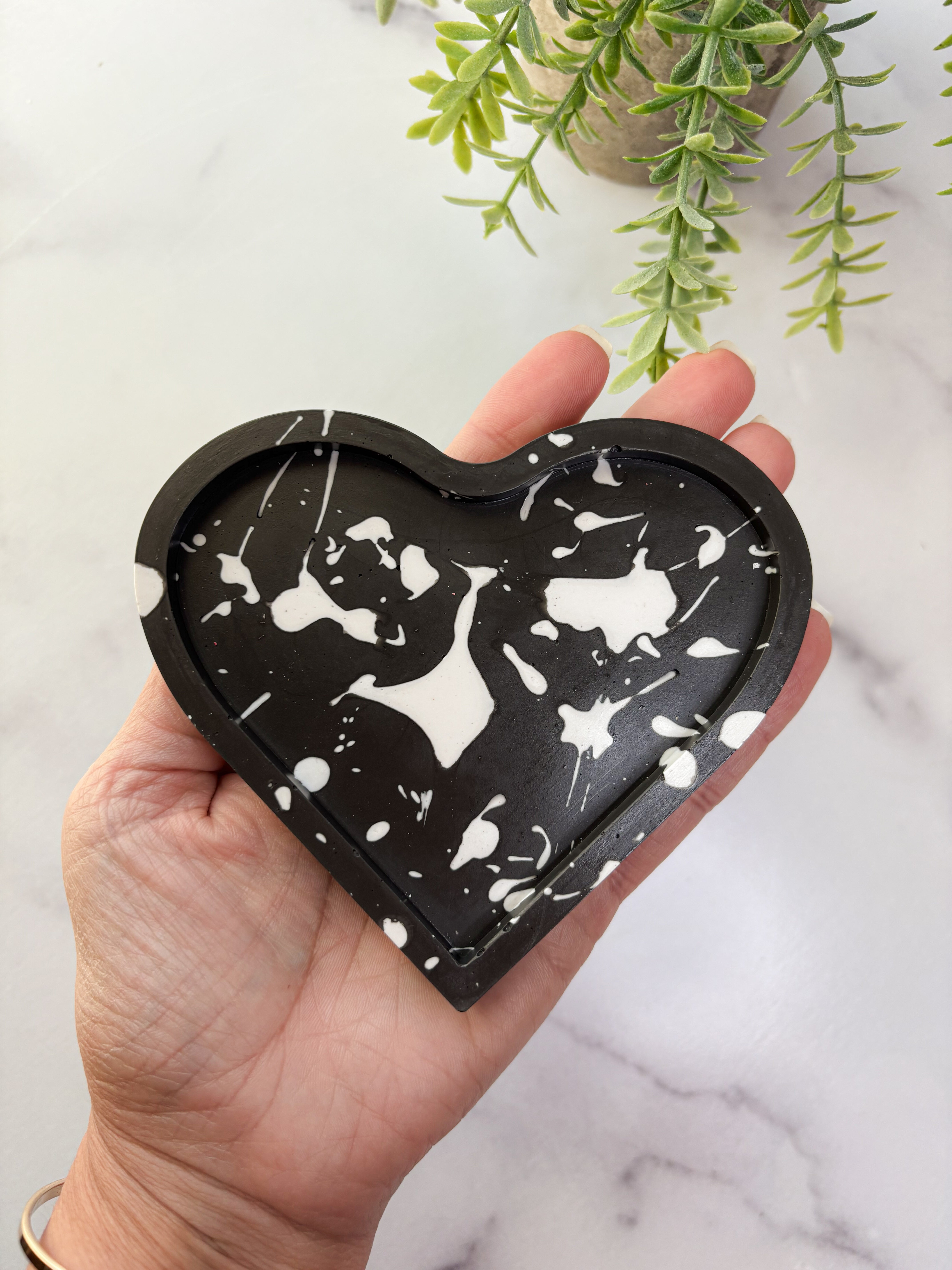Black & White Splatter Heart Ring Dish