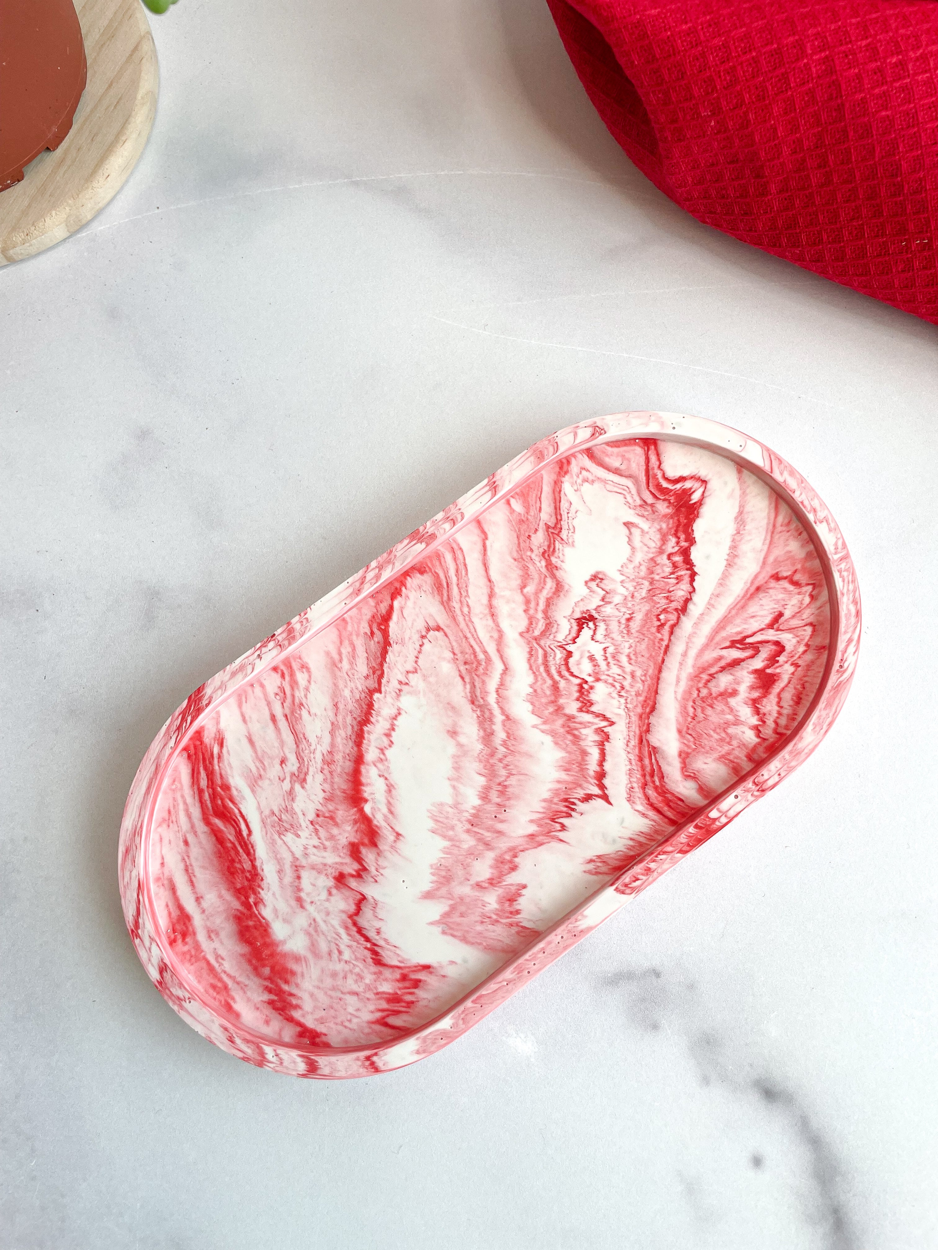 Red Marble Oval Trinket Tray – Catchall Dish
