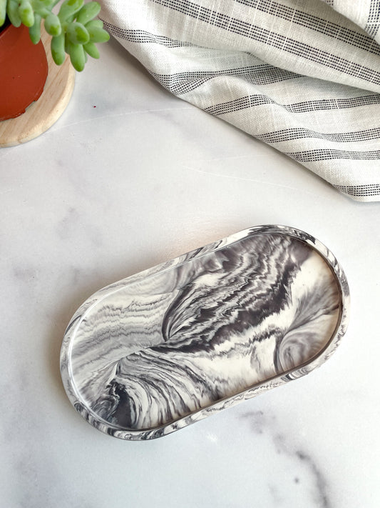 Gray Marble Oval Trinket Tray – Catchall Dish