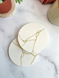 White & Gold Kintsugi-Inspired Coasters-Set of 2