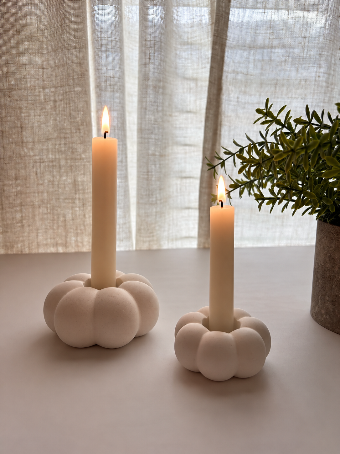 White Pumpkin Candle Holder - Set of 2