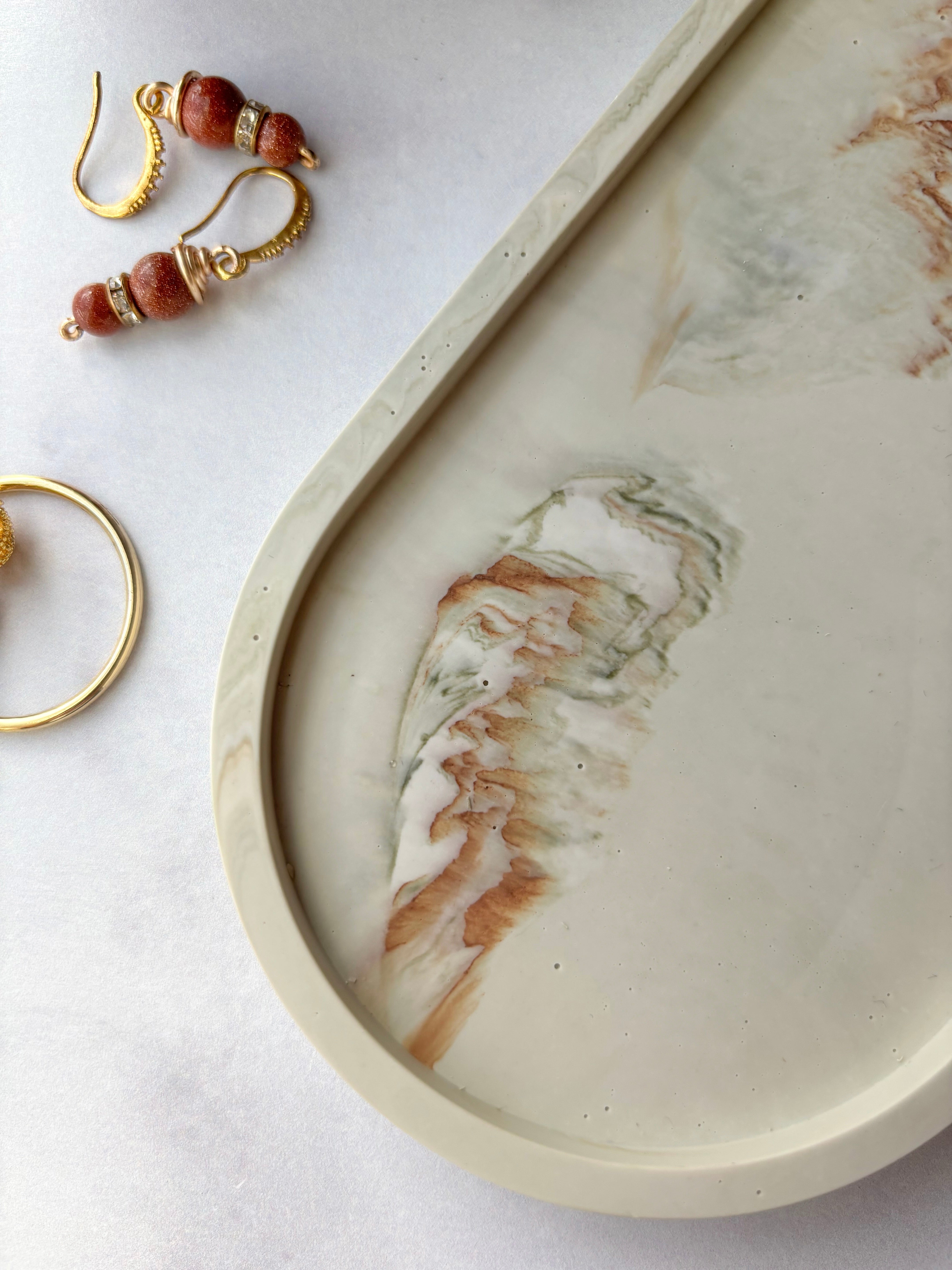 Sage Green Marbled Oval Trinket Tray – Catchall Dish