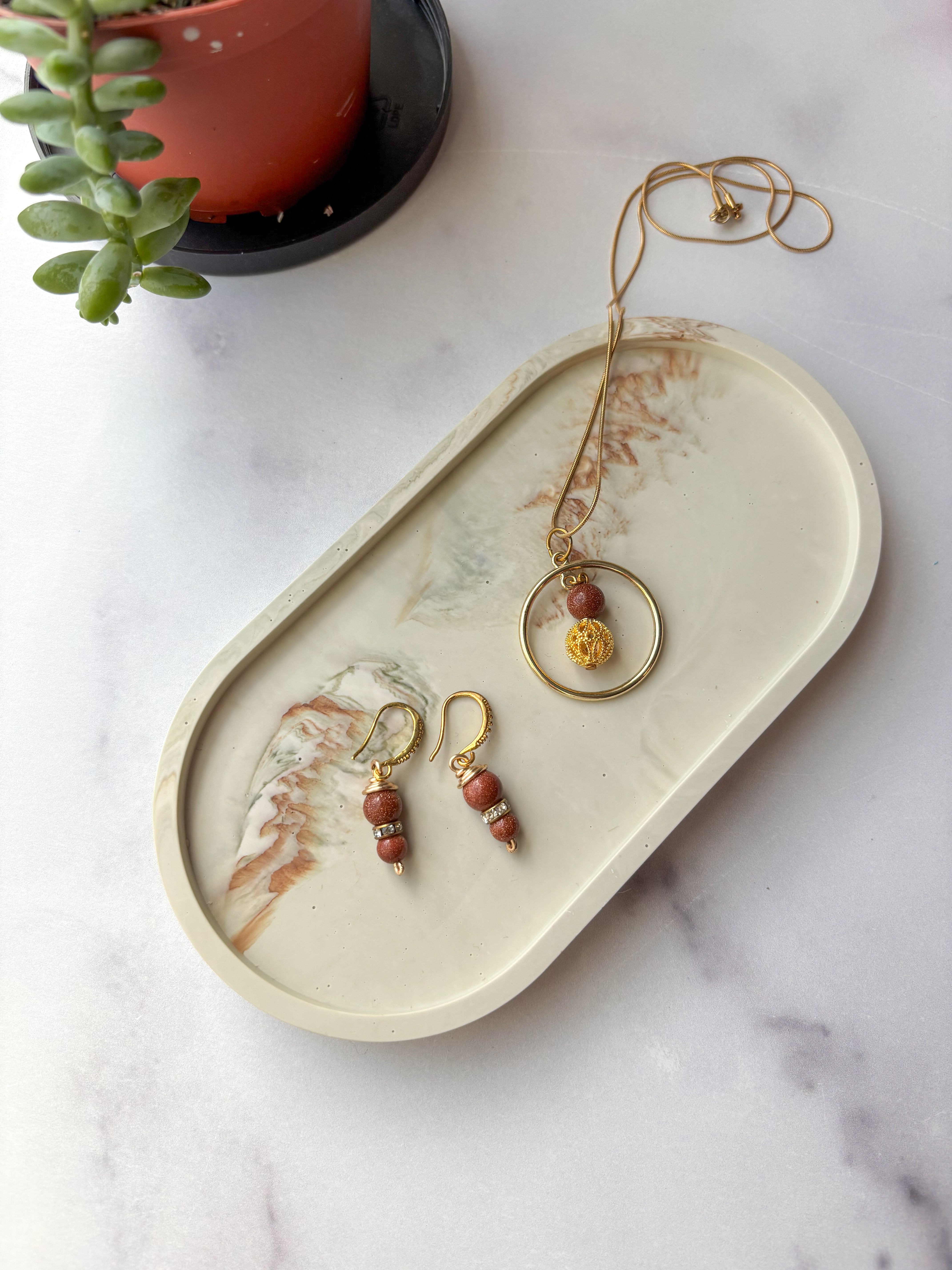 Sage Green Marbled Oval Trinket Tray – Catchall Dish