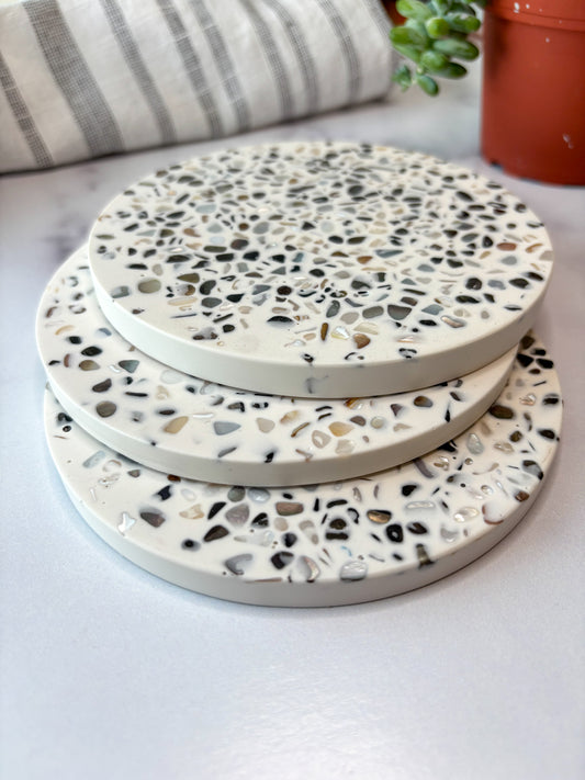 White Large Abalone Terrazzo Coasters – Set of 3