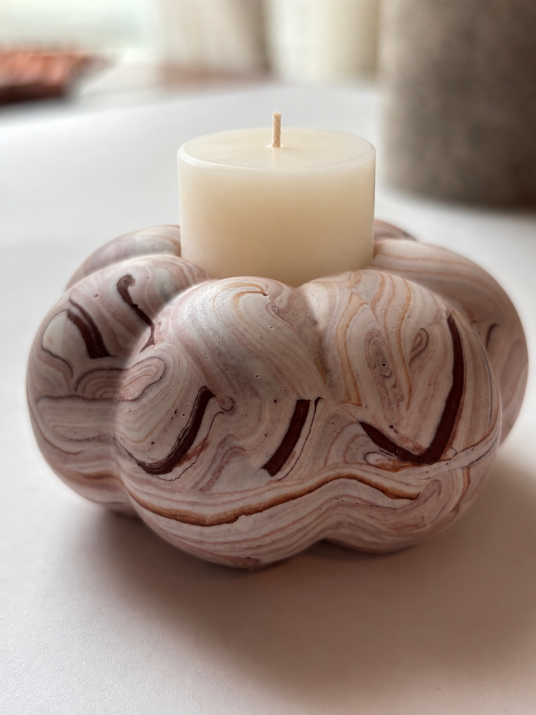 Brown Marbled Pumpkin Candle Holder - Set of 2