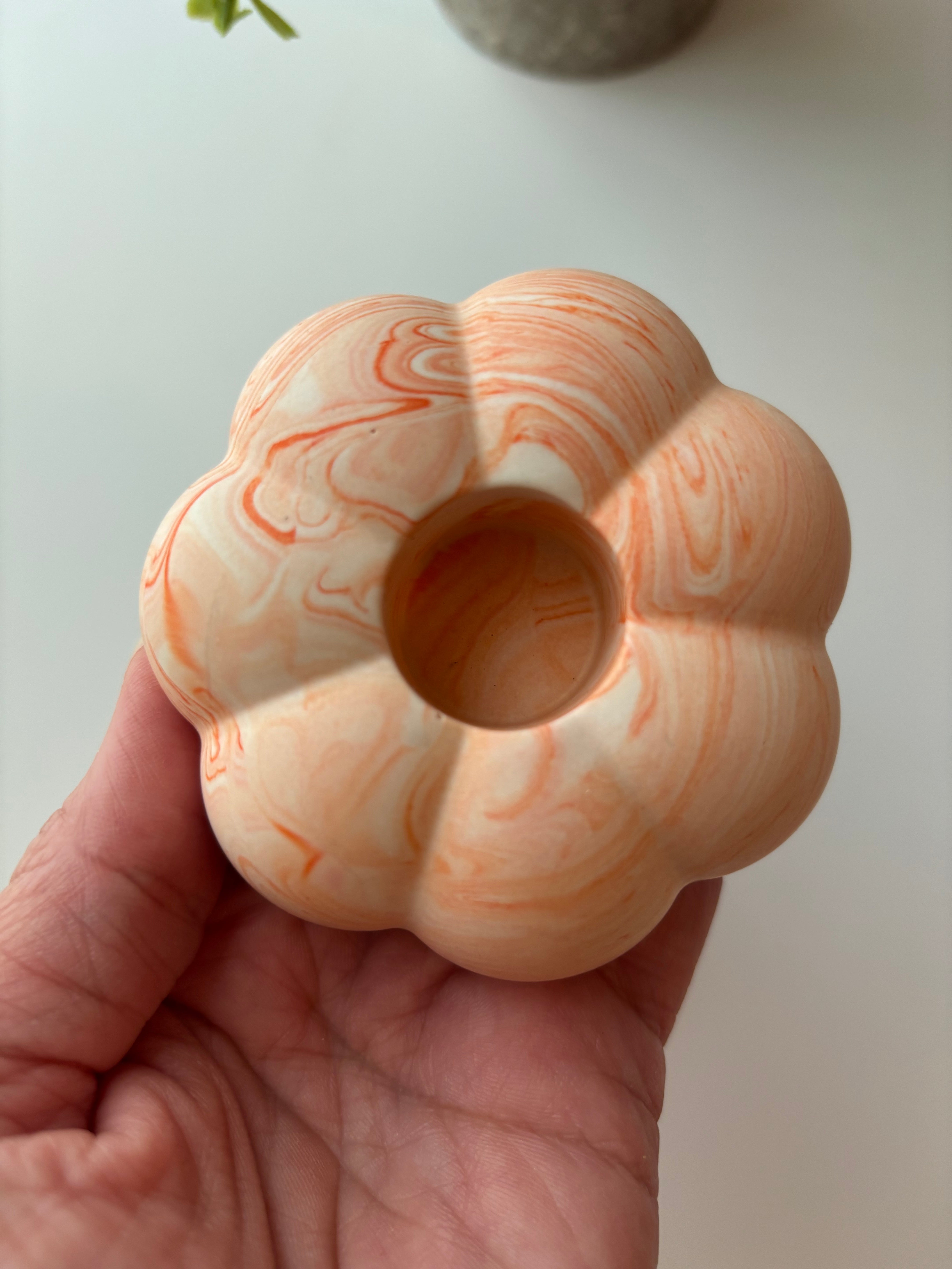 Orange Marbled Pumpkin Candle Holder - Set of 2