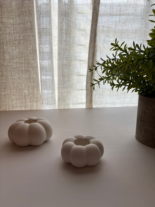 White Pumpkin Candle Holder - Set of 2