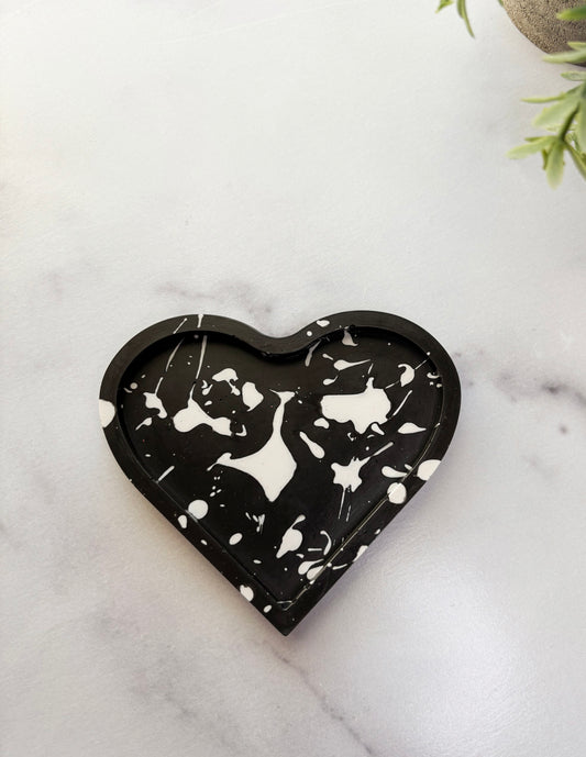 Black & White Splatter Heart Ring Dish