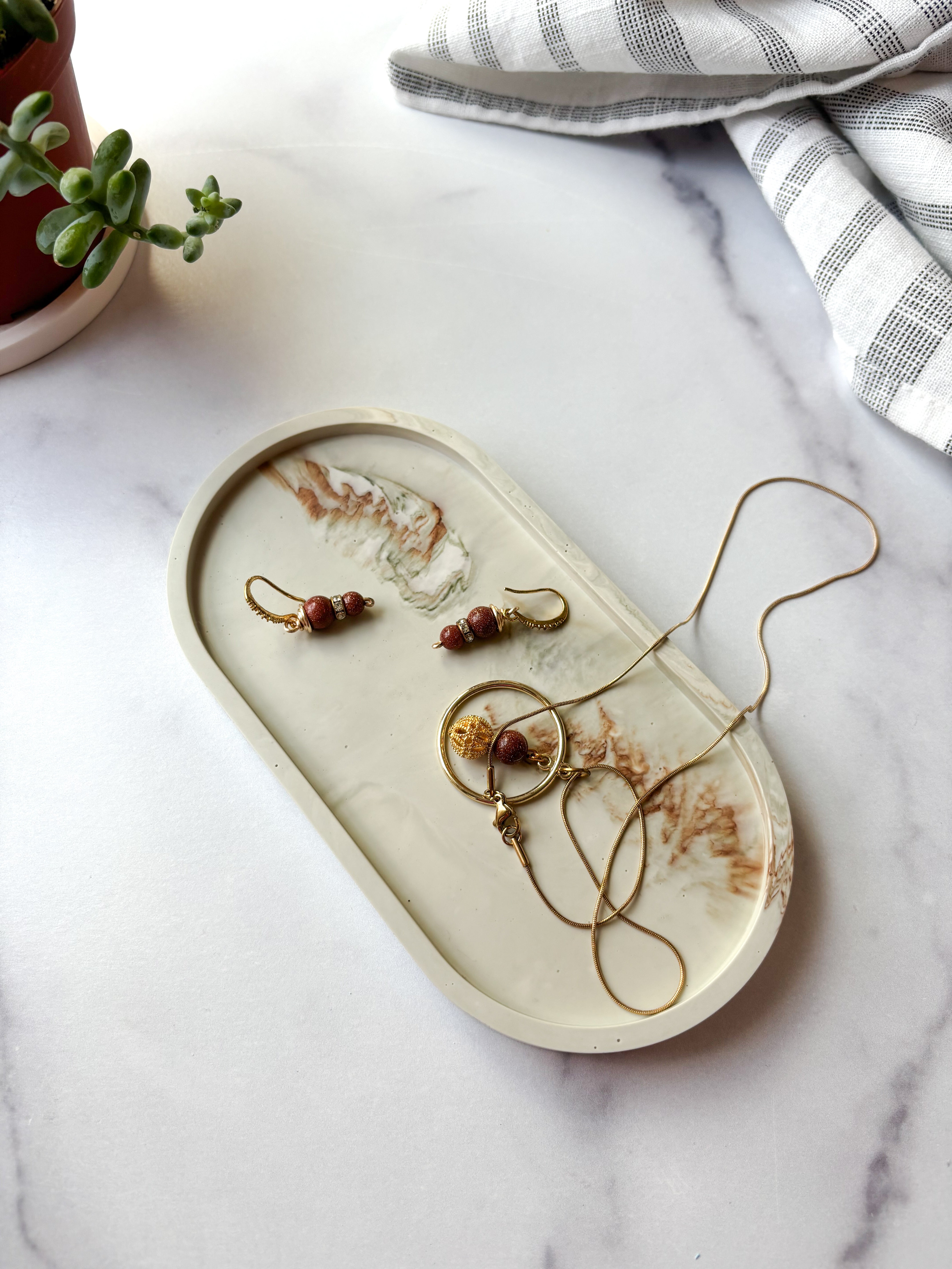 Sage Green Marbled Oval Trinket Tray – Catchall Dish