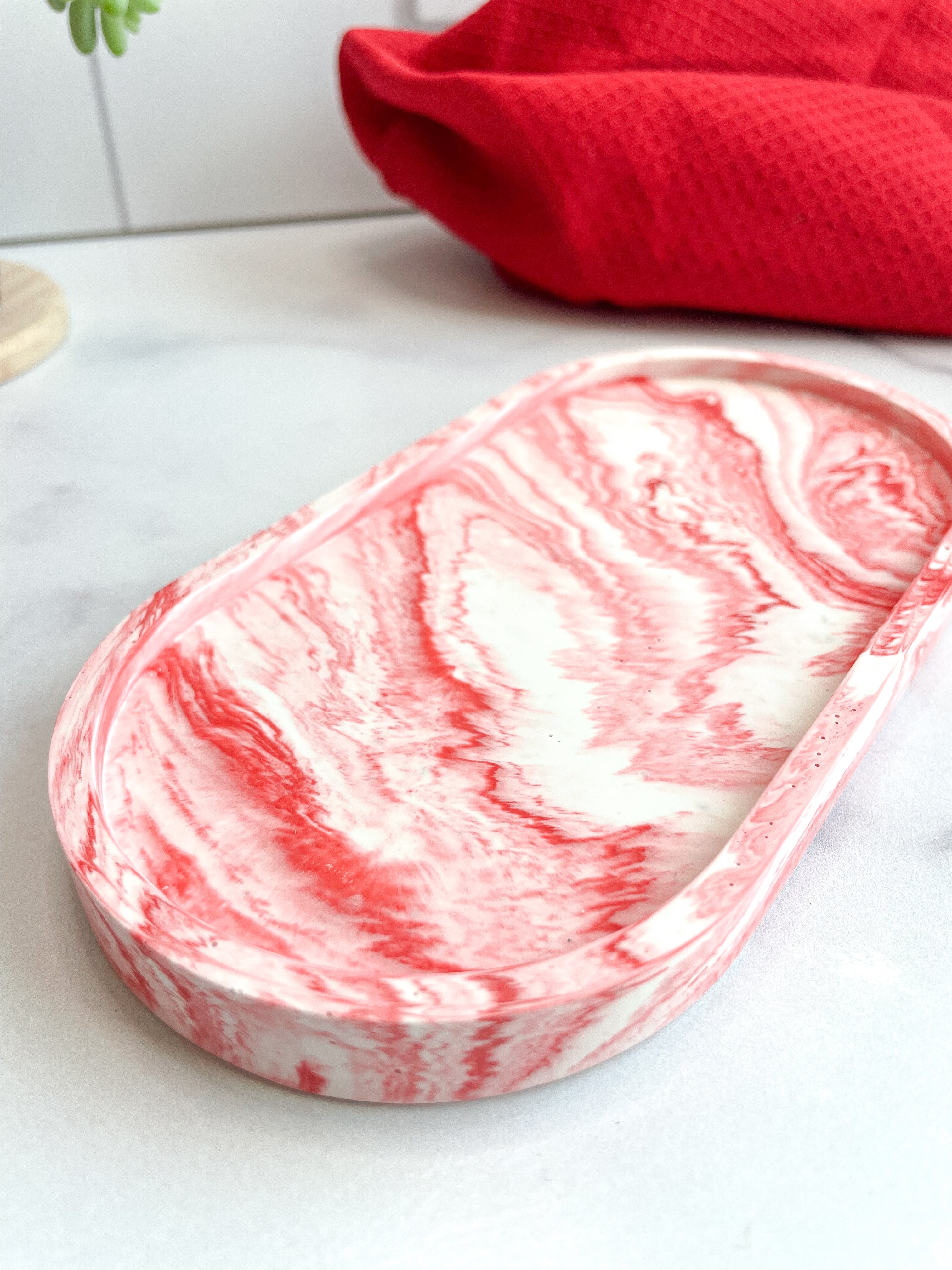 Red Marble Oval Trinket Tray – Catchall Dish