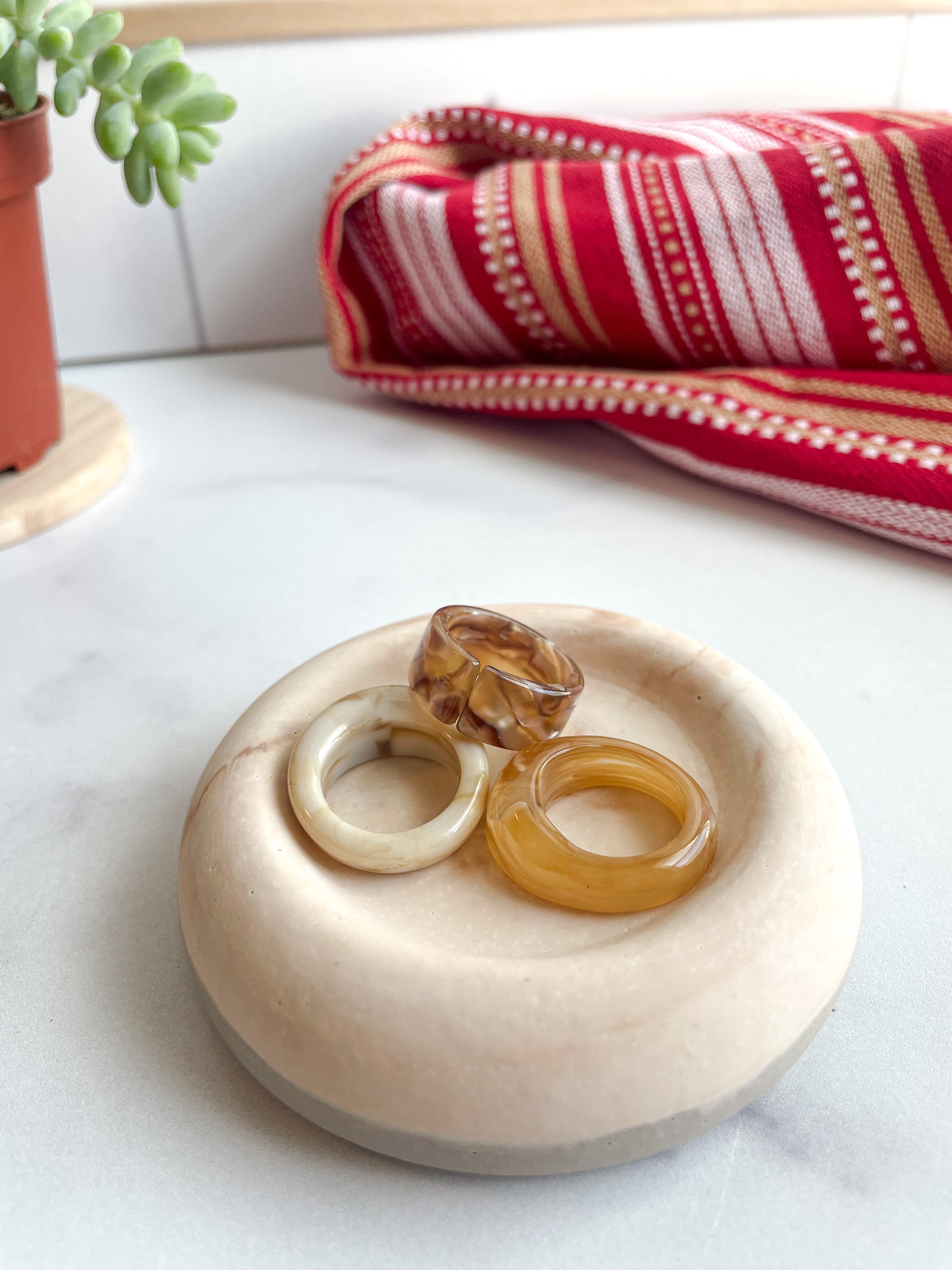 Coffee Marbled Stone Ring Dish