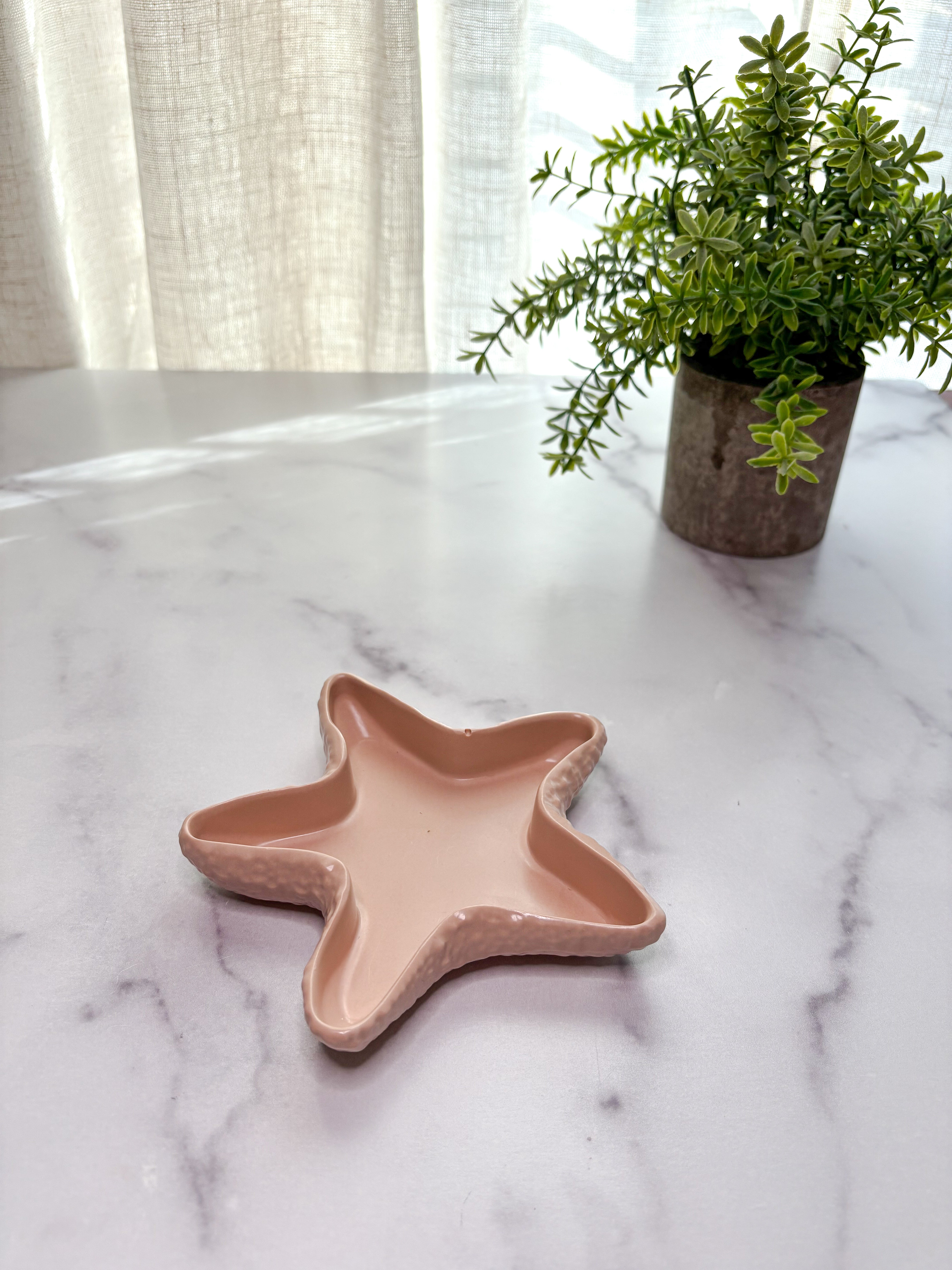 Coastal Blush Peach Starfish Ring Dish