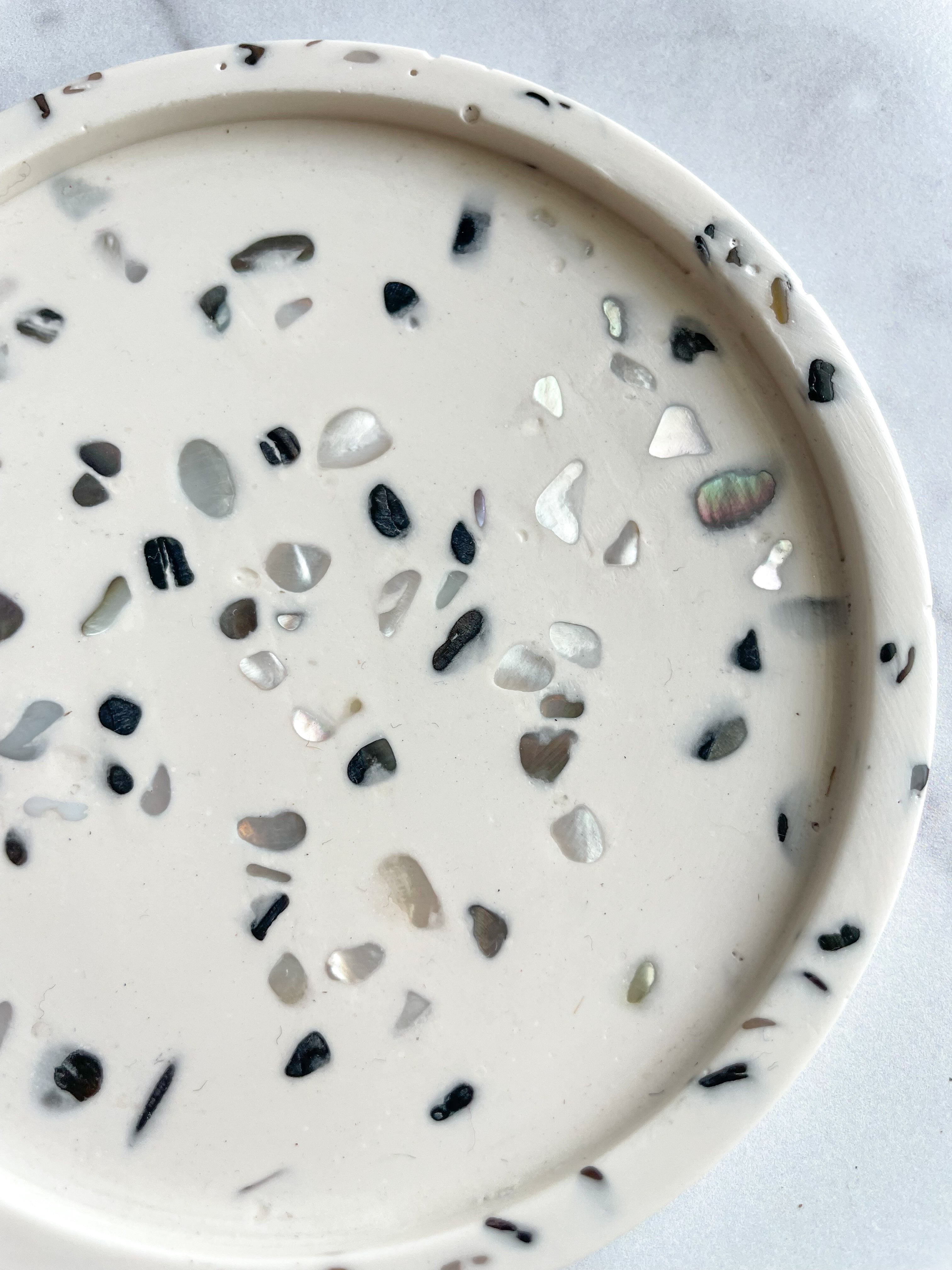 White Abalone Terrazzo Coasters – Set of 2
