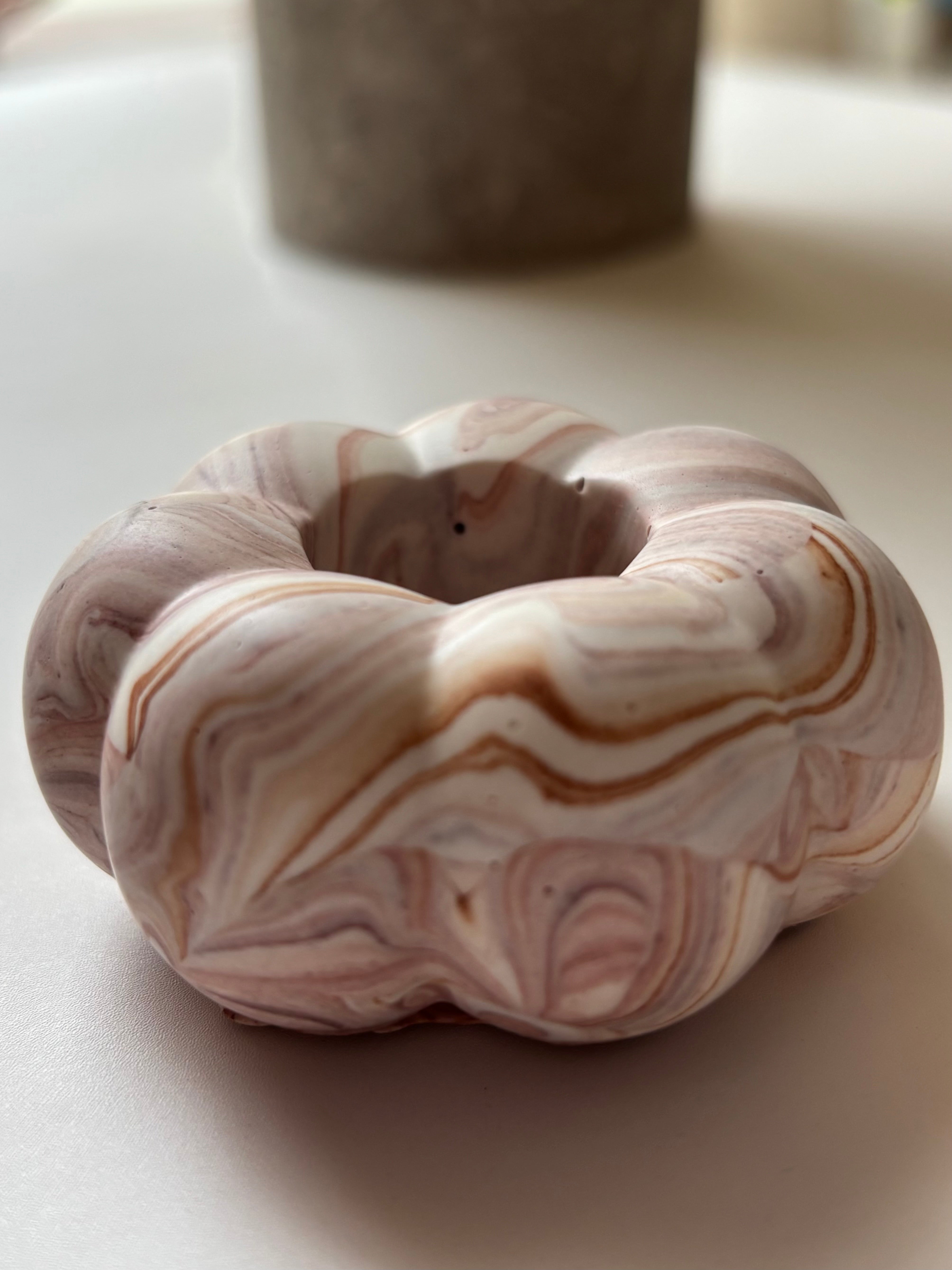 Brown Marbled Pumpkin Candle Holder - Set of 2