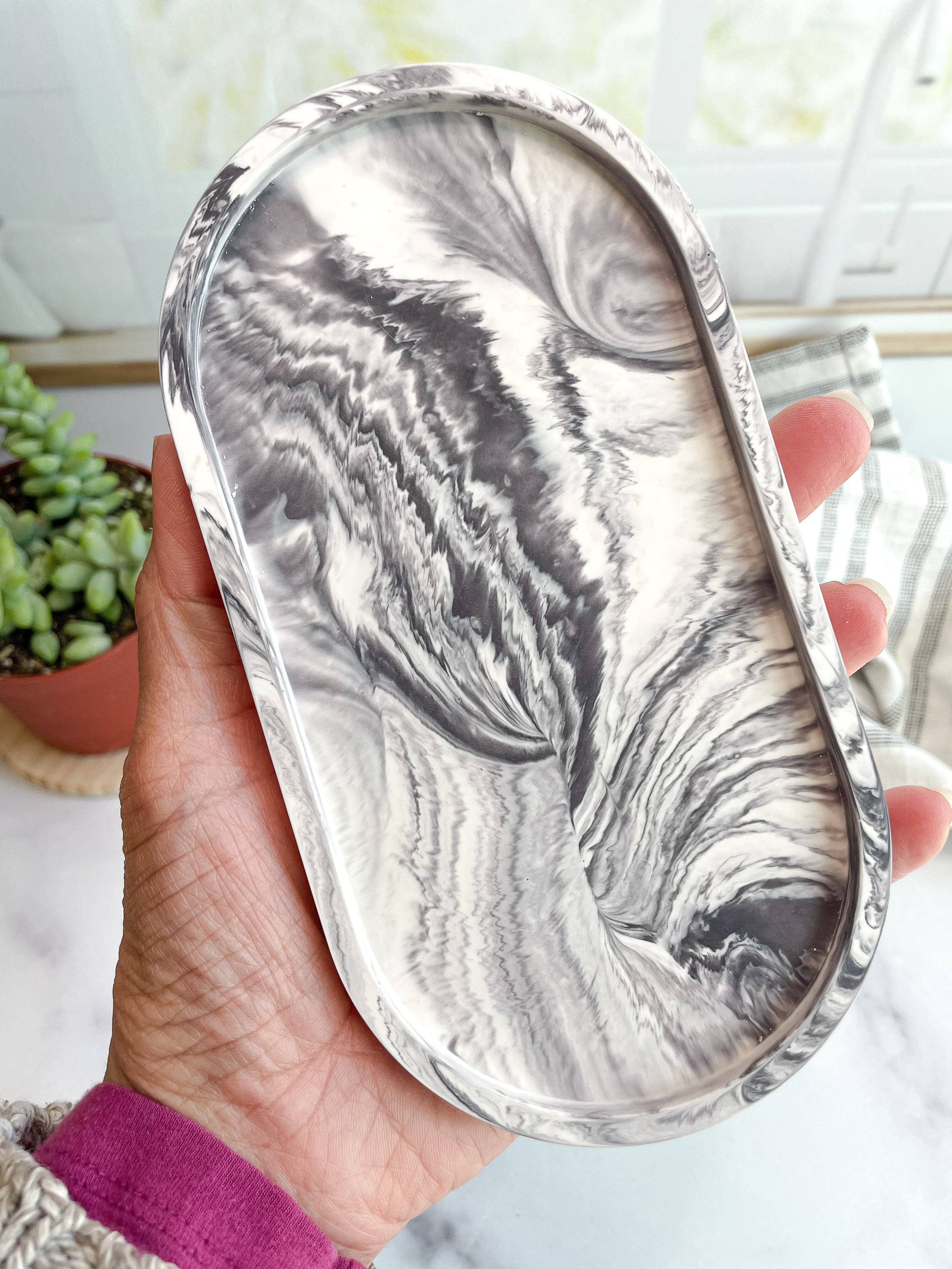 Gray Marble Oval Trinket Tray – Catchall Dish