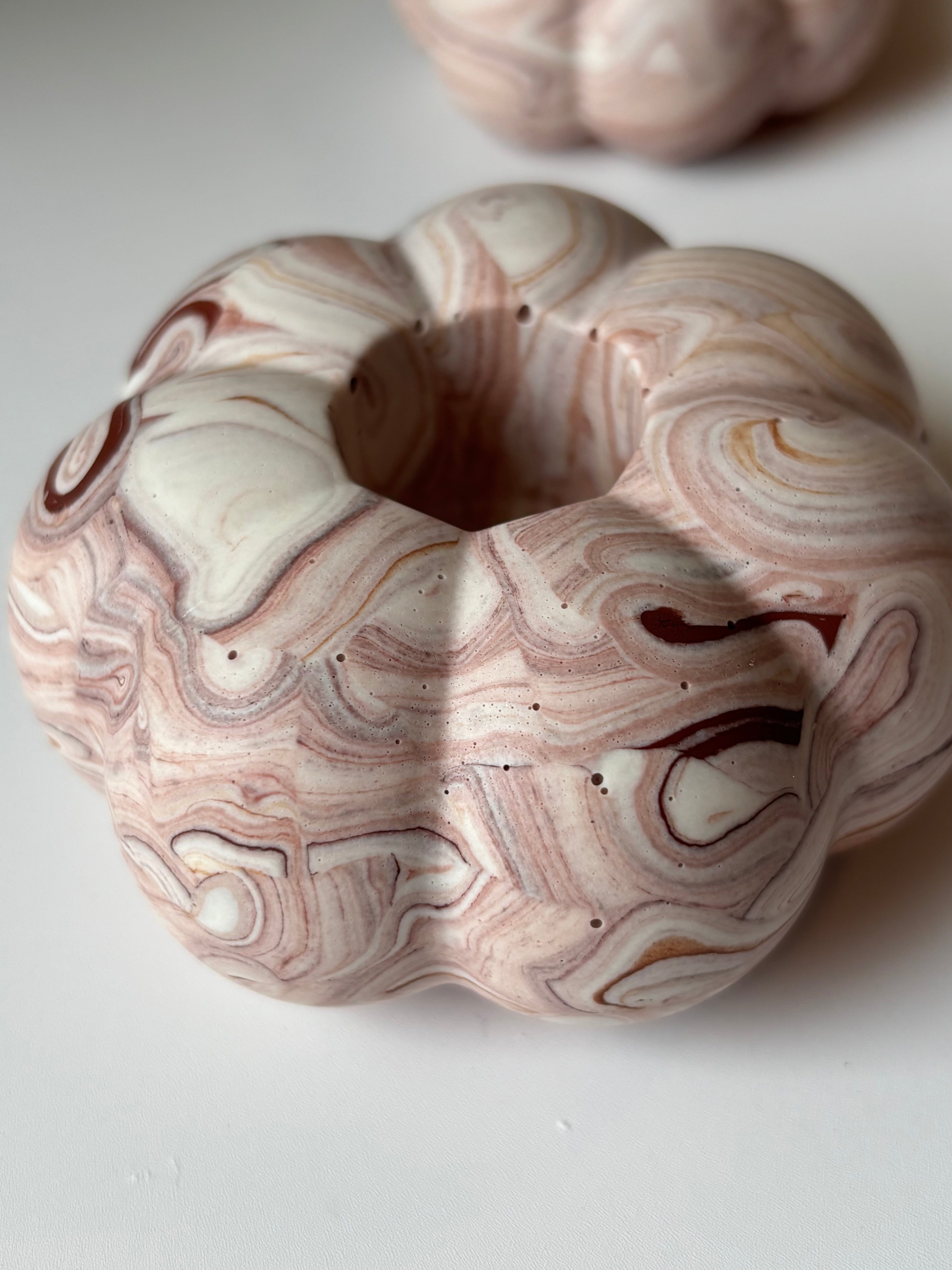 Brown Marbled Pumpkin Candle Holder - Set of 2
