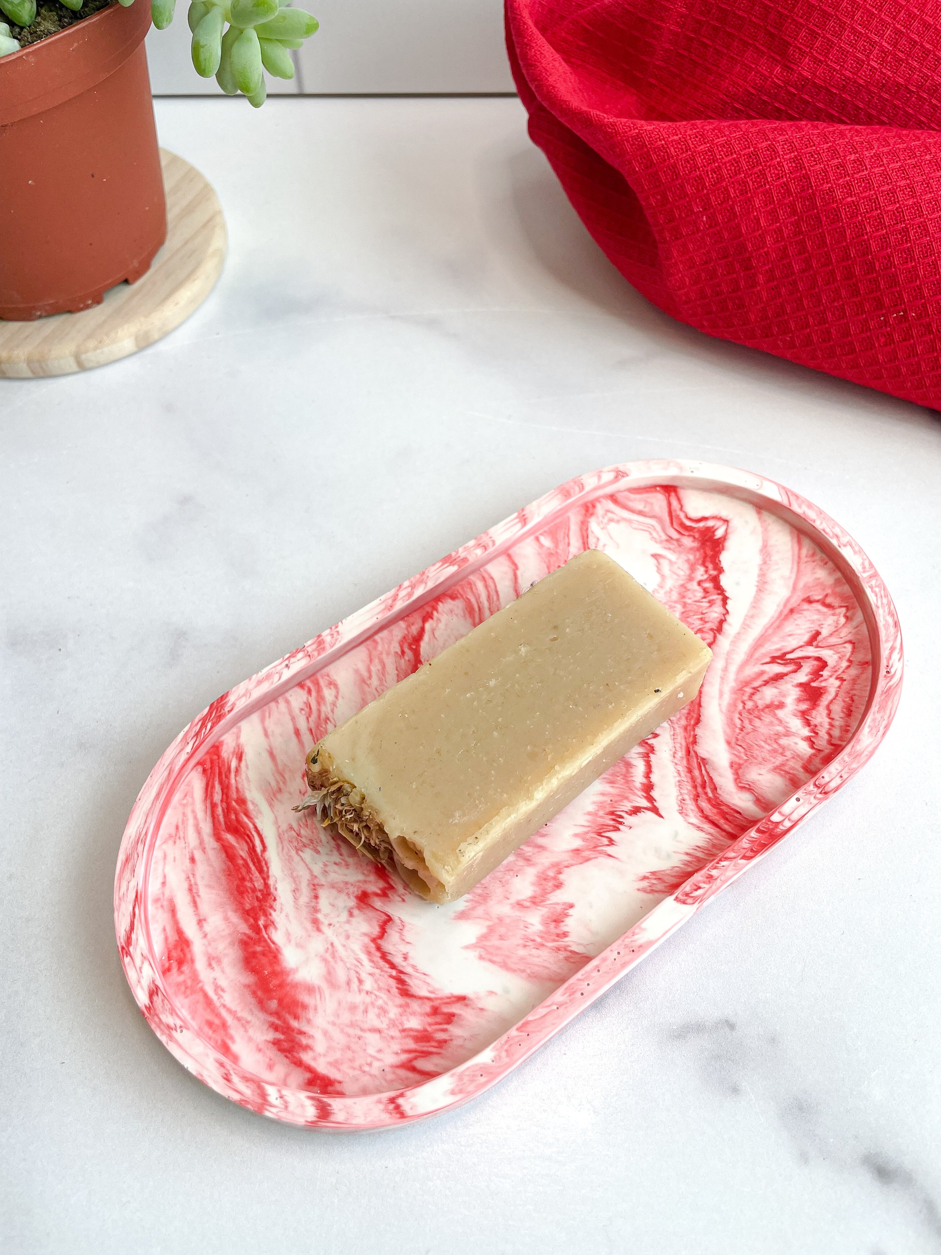 Red Marble Oval Trinket Tray – Catchall Dish